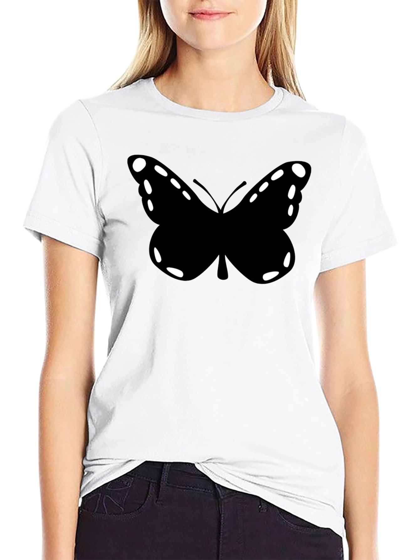 Butterfly Graphic Tee - Black Cotton Casual Shirt