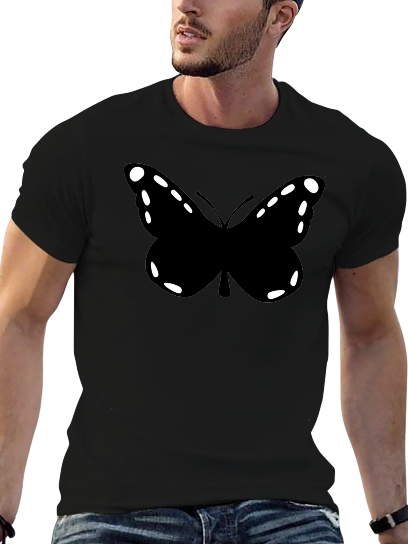 Butterfly Graphic Tee - Black Cotton Casual Shirt