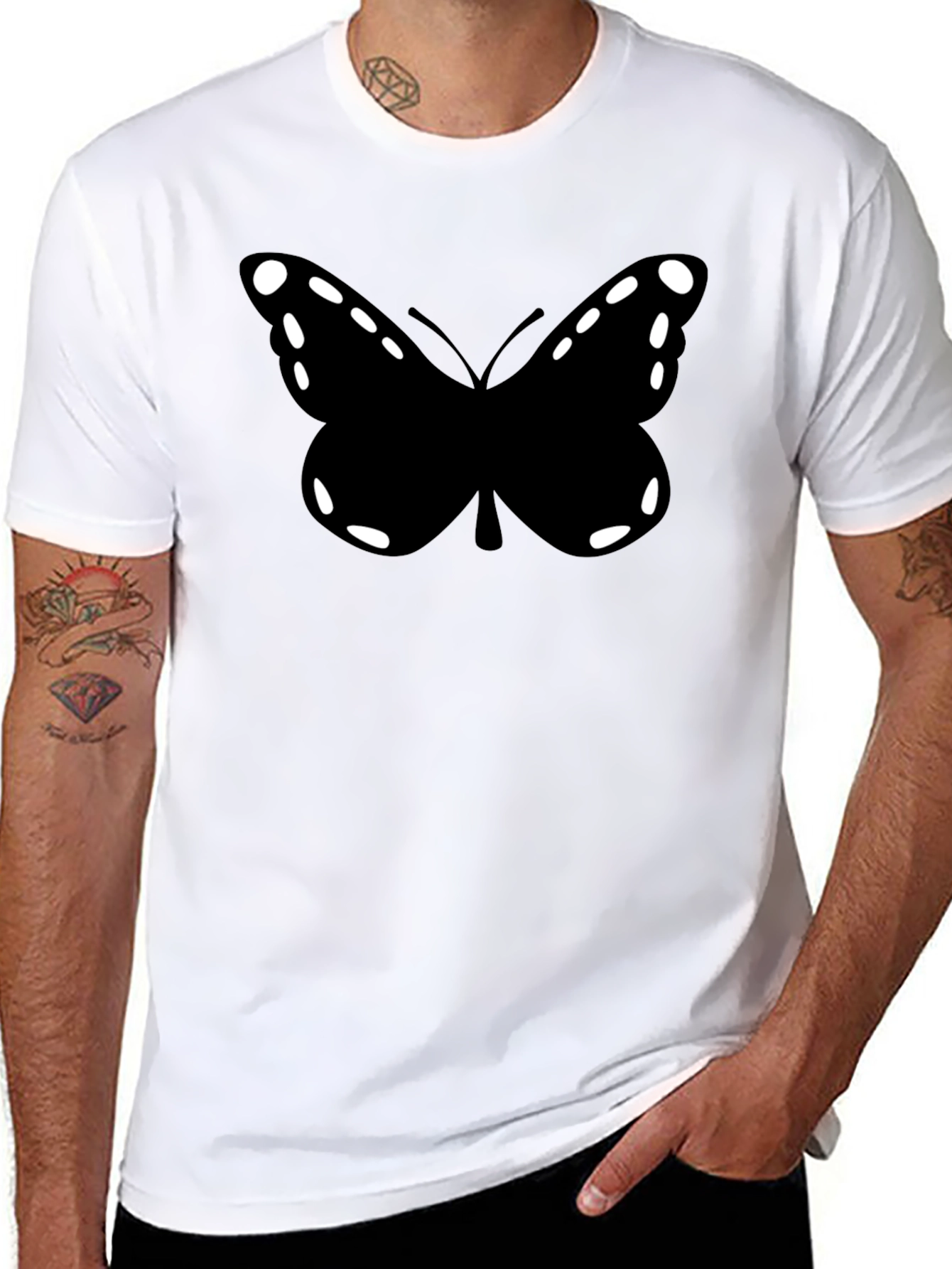Butterfly Graphic Tee - Black Cotton Casual Shirt