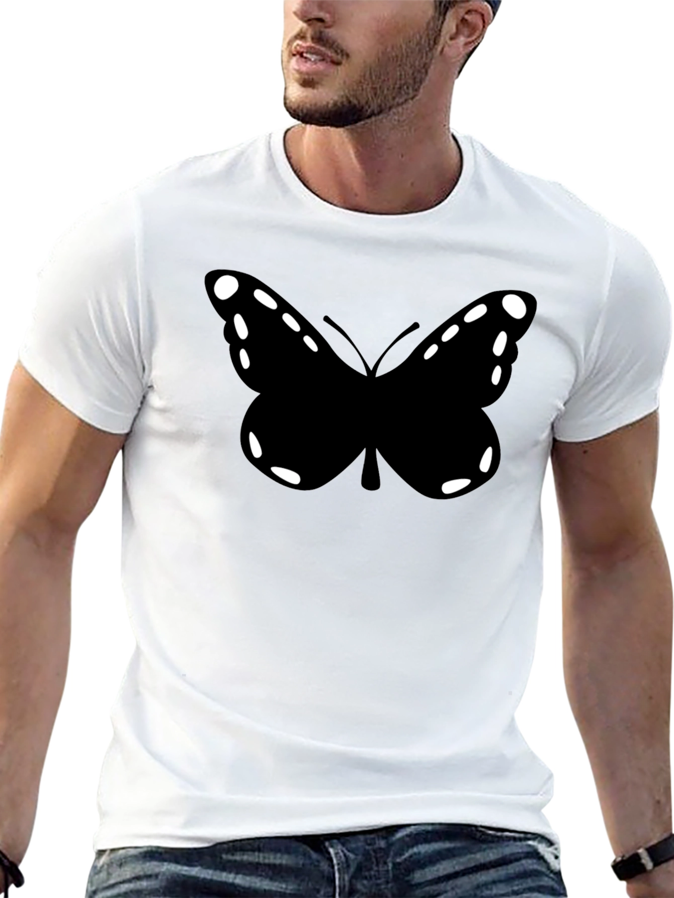 Butterfly Graphic Tee - Black Cotton Casual Shirt