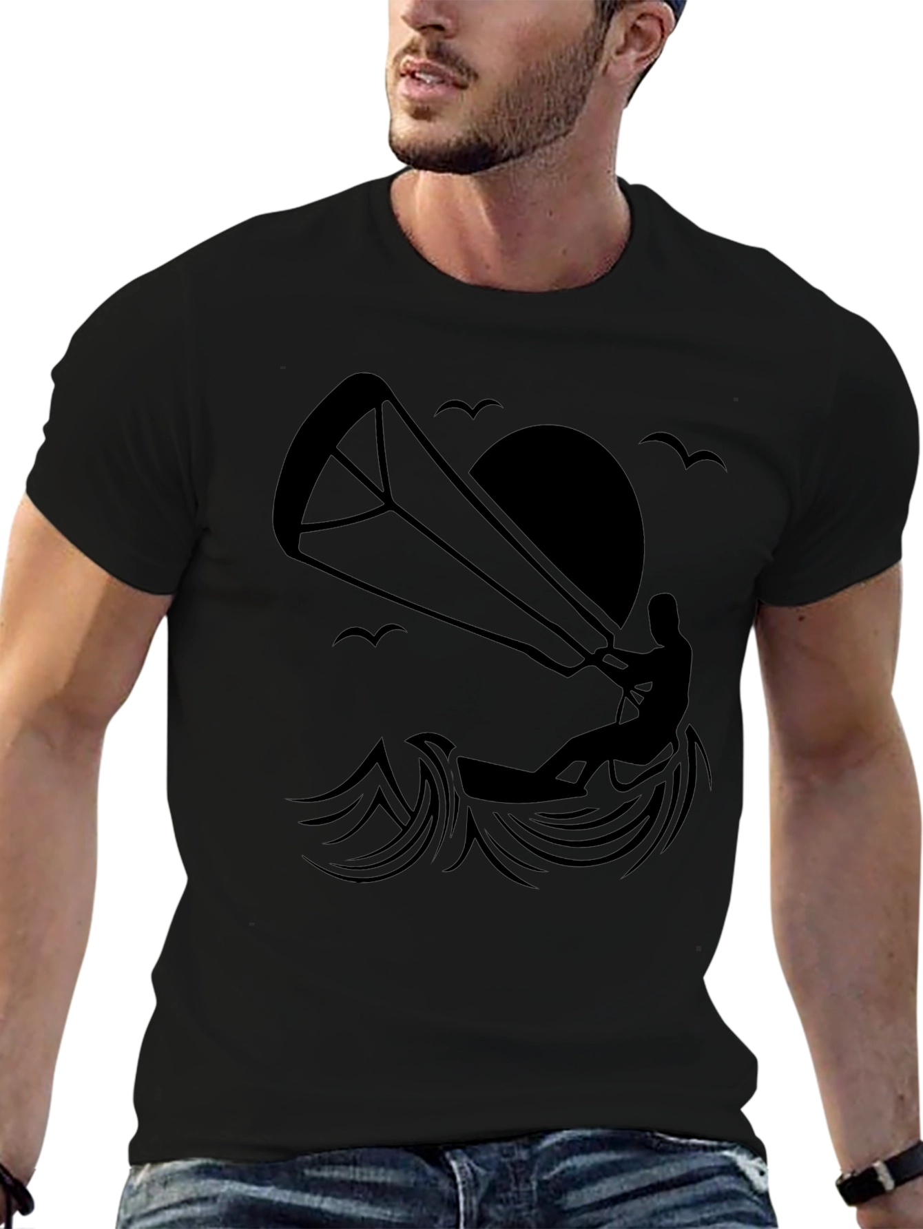 Kitesurfing Silhouette Graphic T-Shirt - Black