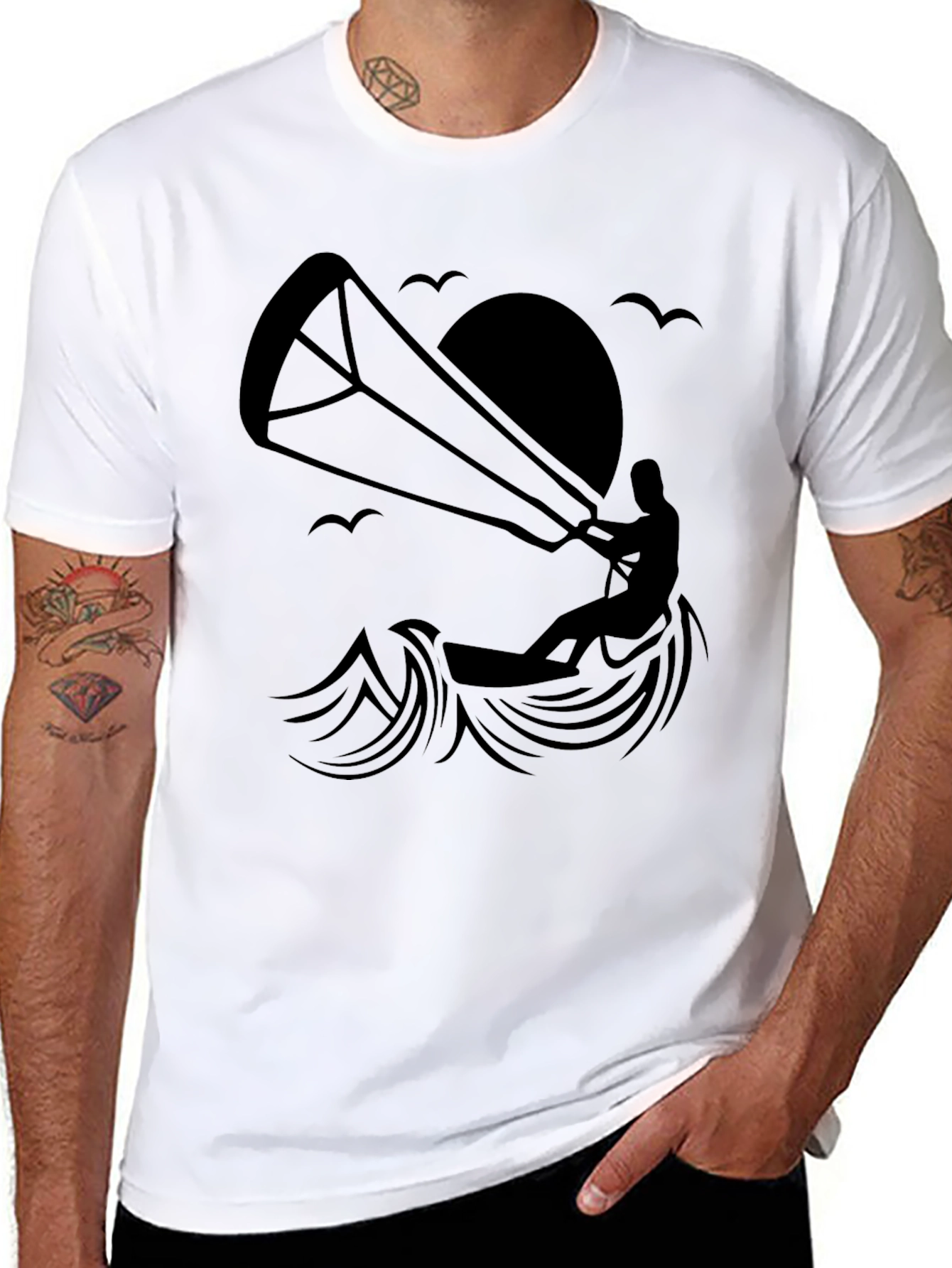 Kitesurfing Silhouette Graphic T-Shirt - Black