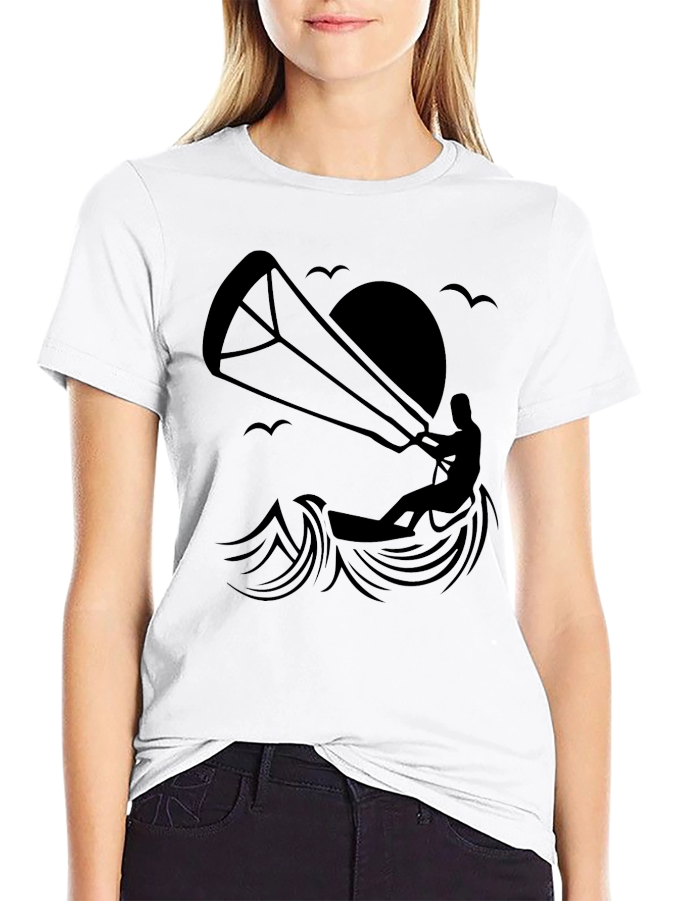 Kitesurfing Silhouette Graphic T-Shirt - Black