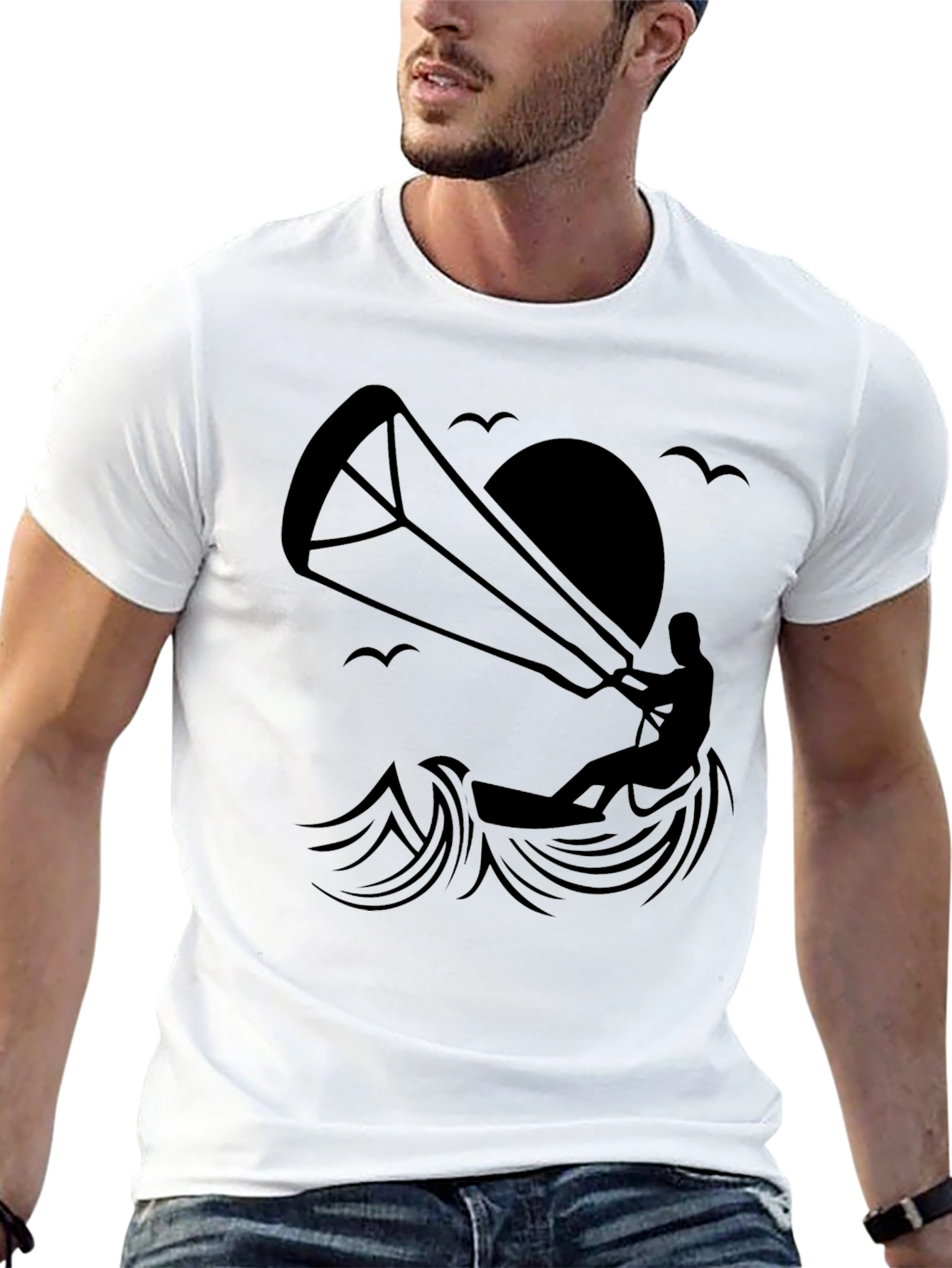 Kitesurfing Silhouette Graphic T-Shirt - Black