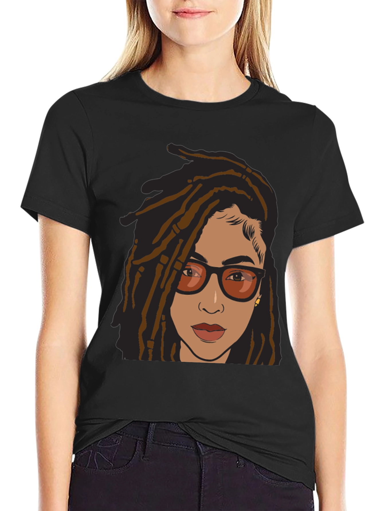 Cool Graphic Tee - Woman with Dreadlocks and Glasses