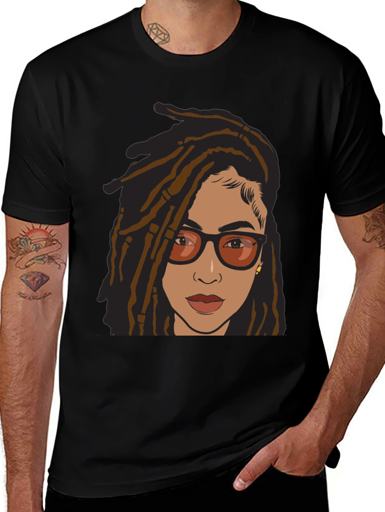 Cool Graphic Tee - Woman with Dreadlocks and Glasses