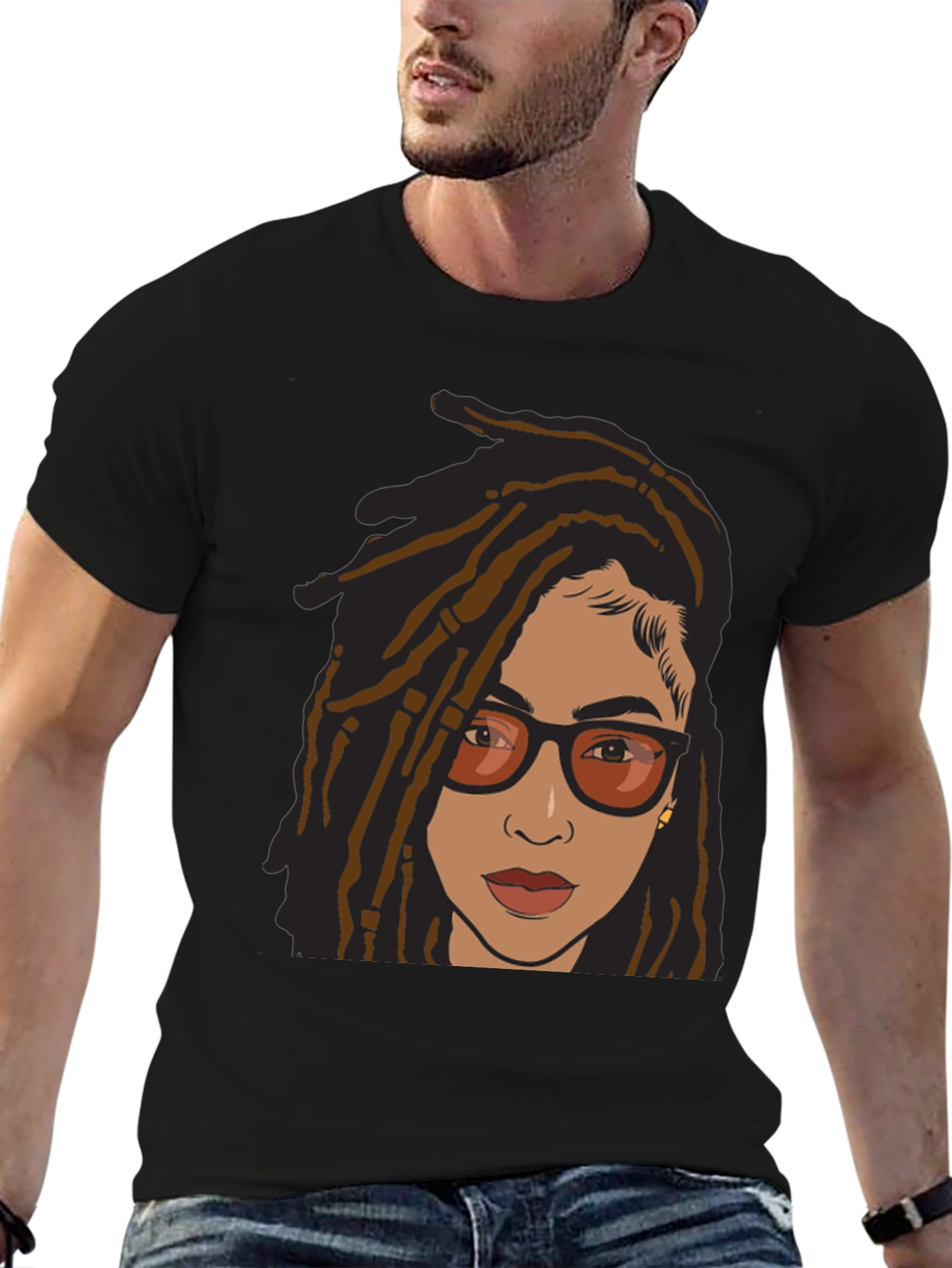Cool Graphic Tee - Woman with Dreadlocks and Glasses