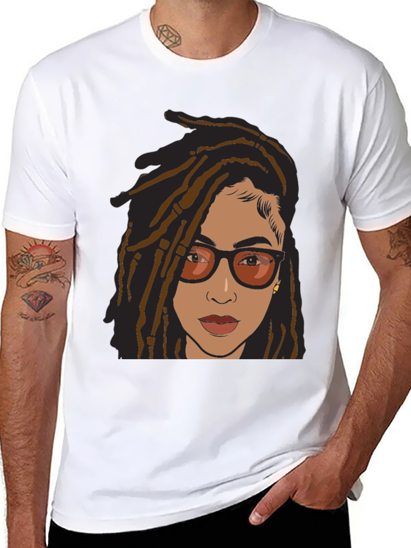 Cool Graphic Tee - Woman with Dreadlocks and Glasses