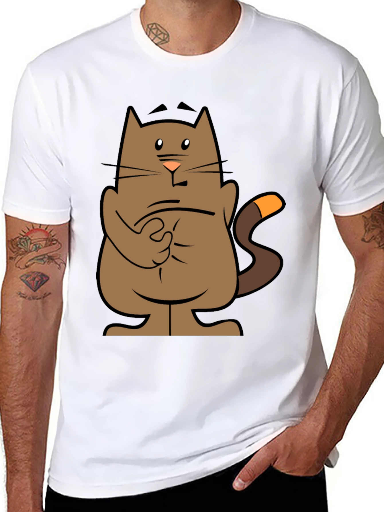 Cartoon Cat Graphic Tee - Black T-Shirt
