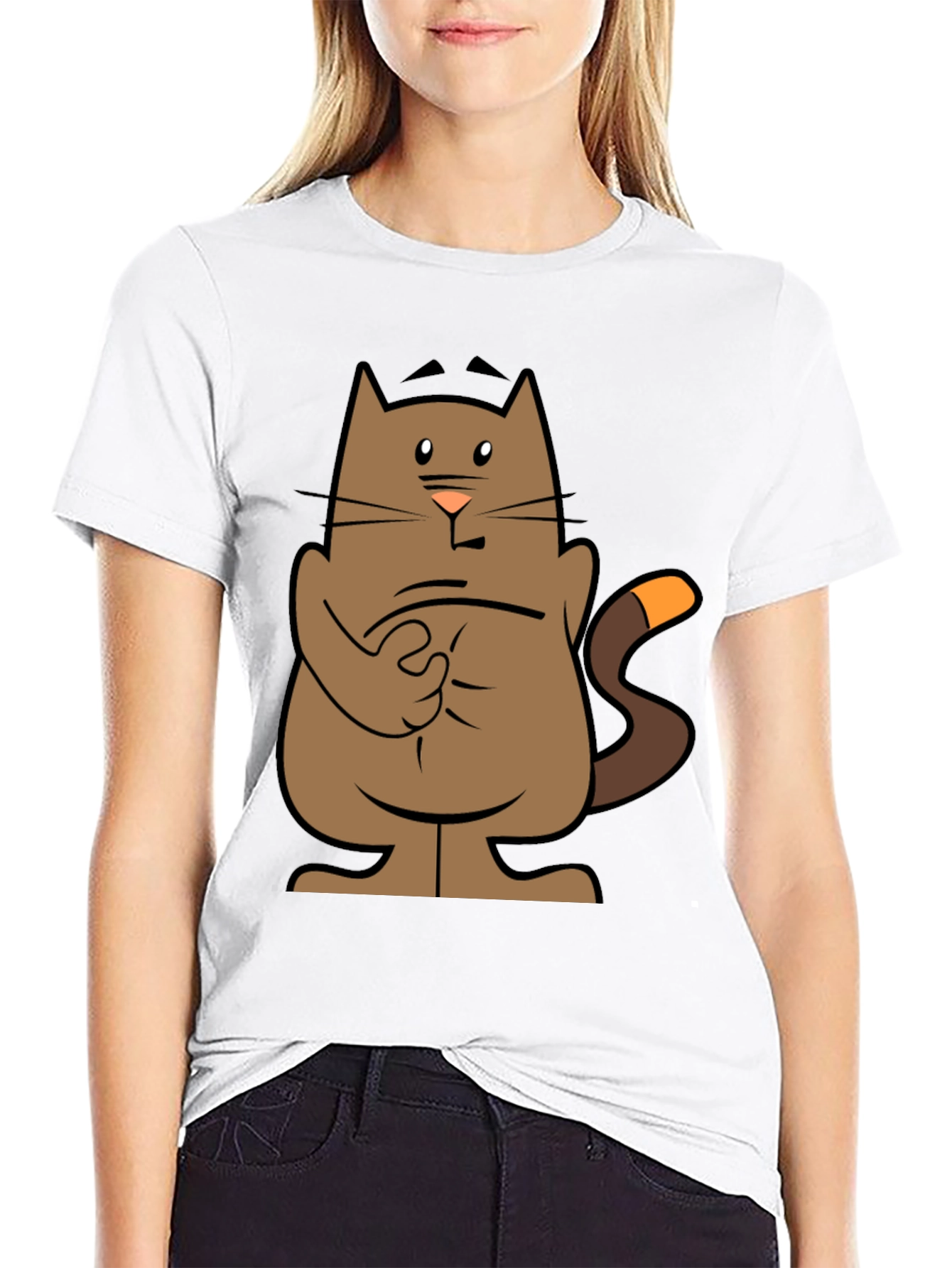 Cartoon Cat Graphic Tee - Black T-Shirt