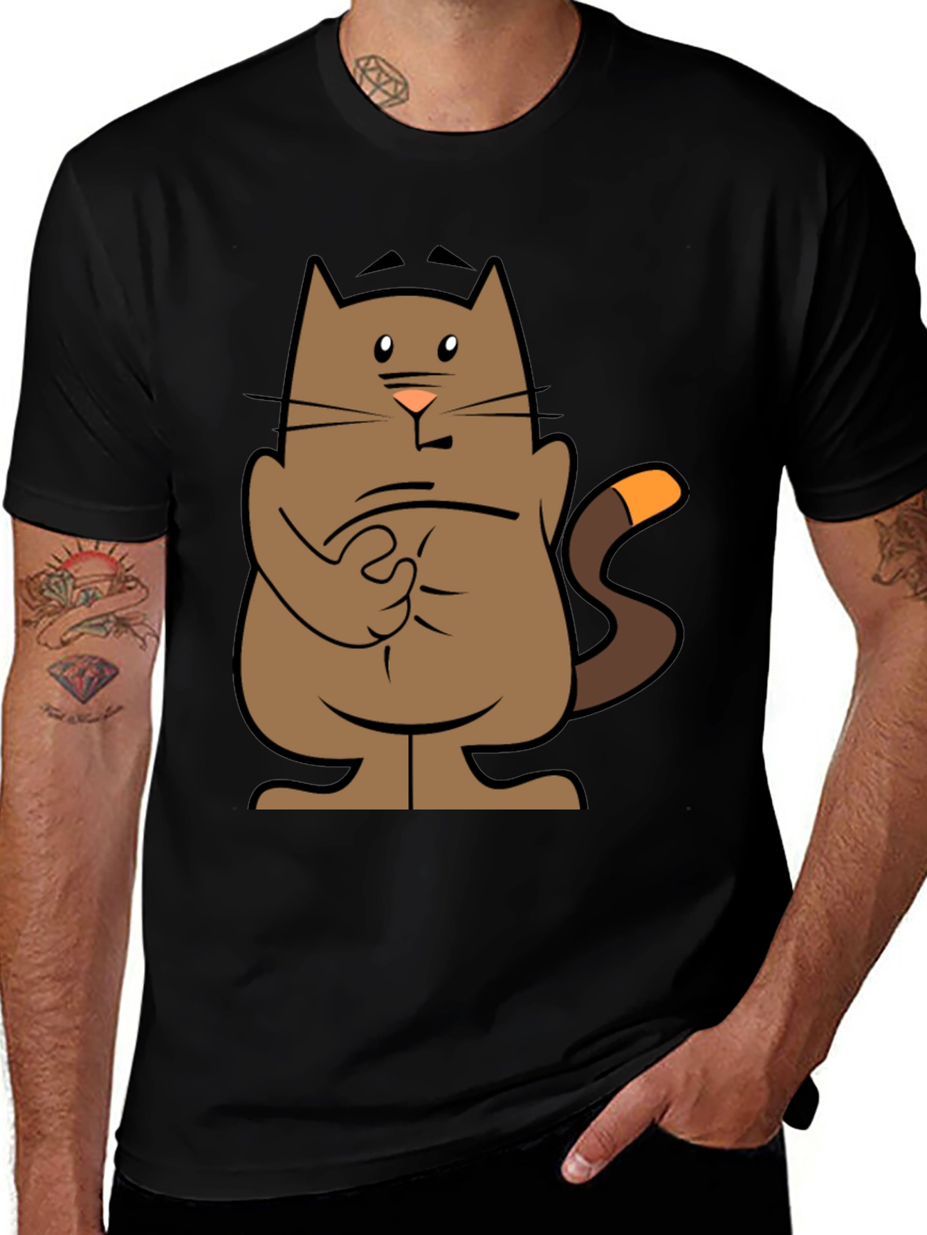 Cartoon Cat Graphic Tee - Black T-Shirt