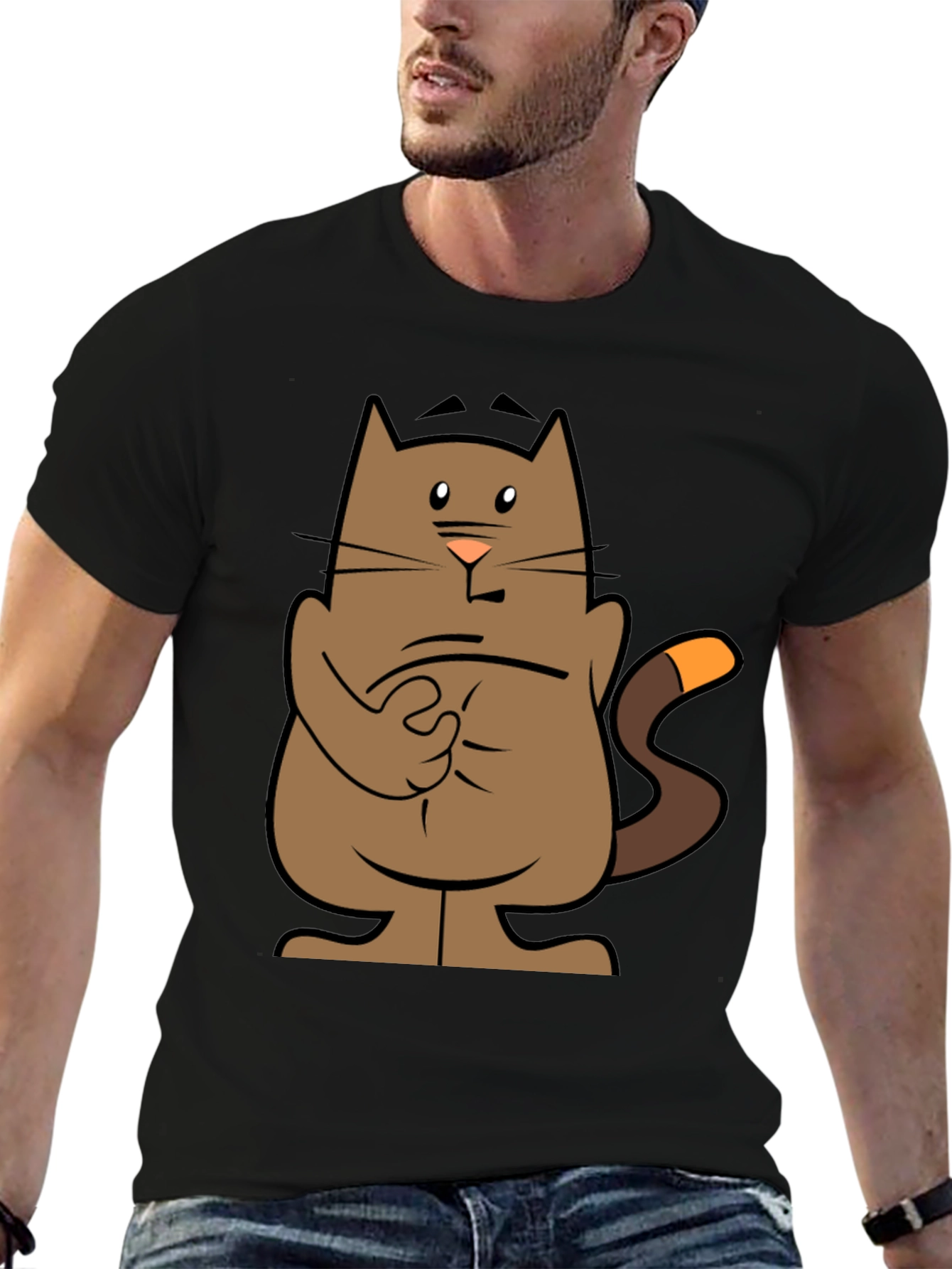 Cartoon Cat Graphic Tee - Black T-Shirt