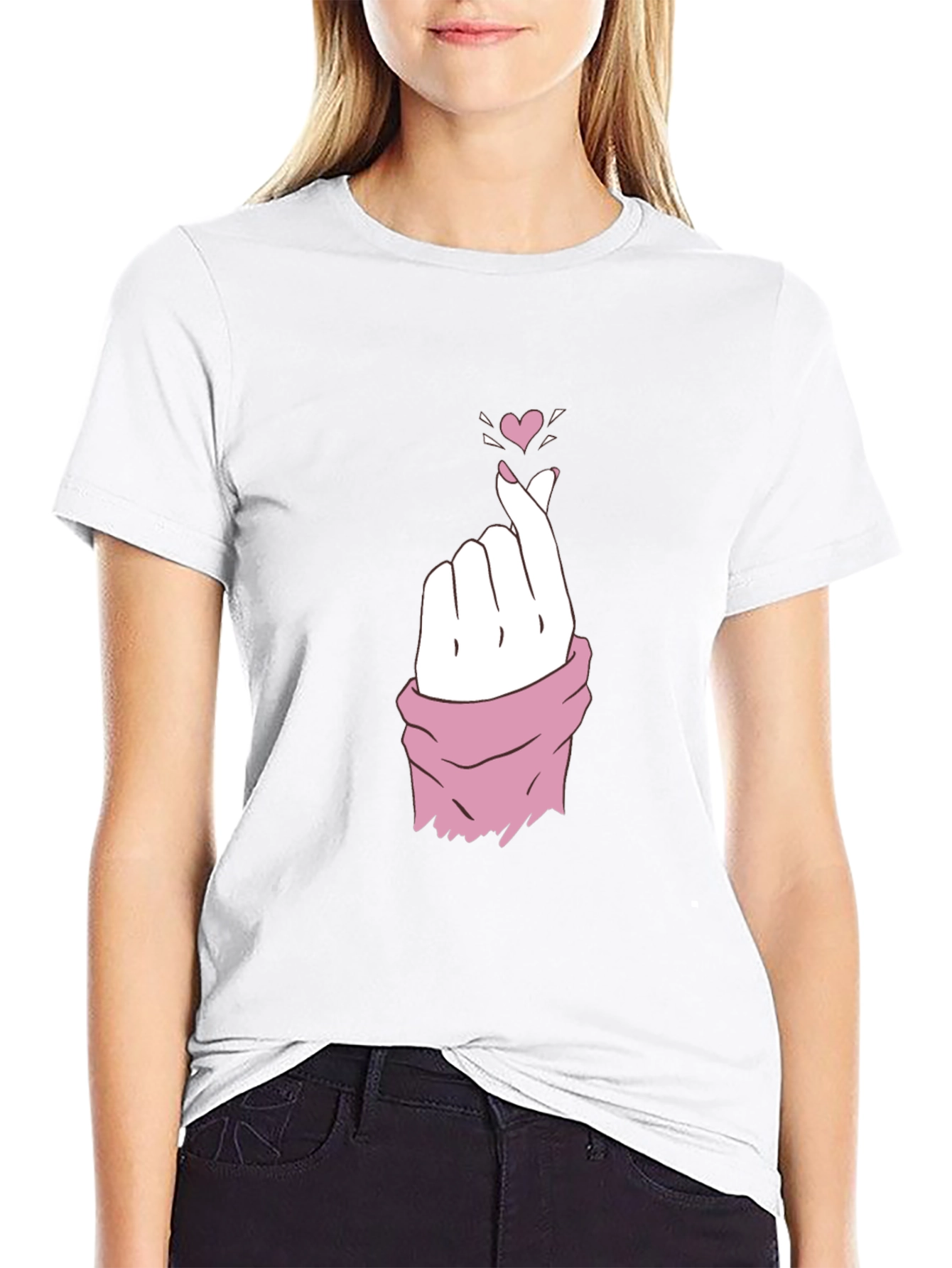 Finger Heart Graphic Tee - Black Casual T-Shirt