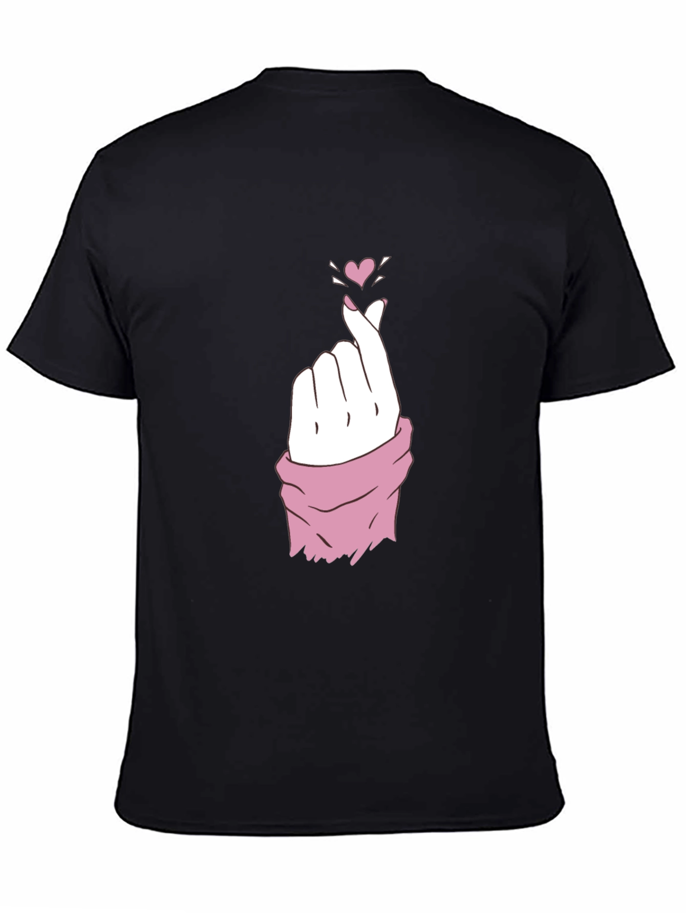 Finger Heart Graphic Tee - Black Casual T-Shirt