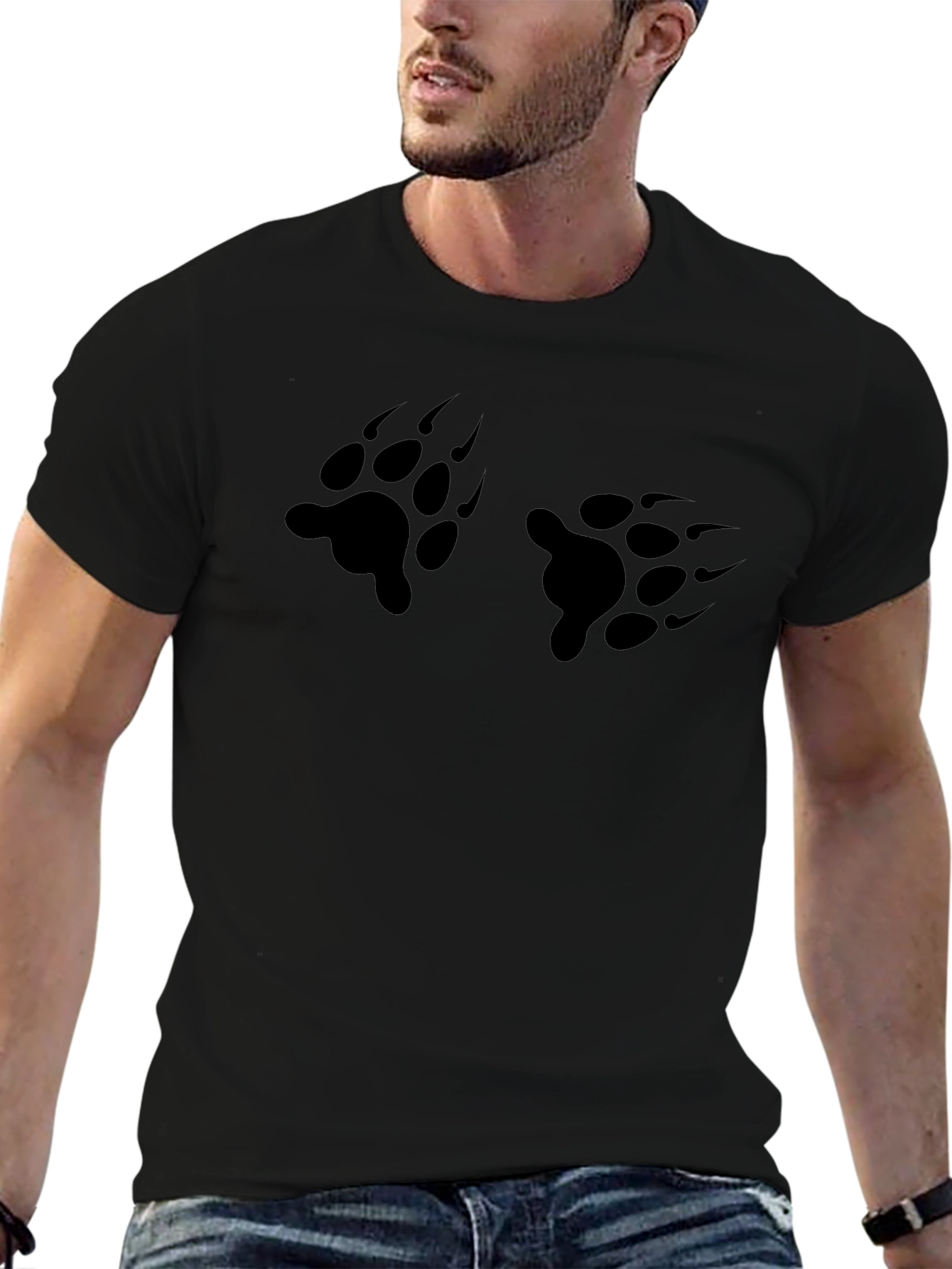 Bear Paw Print Black T-Shirt