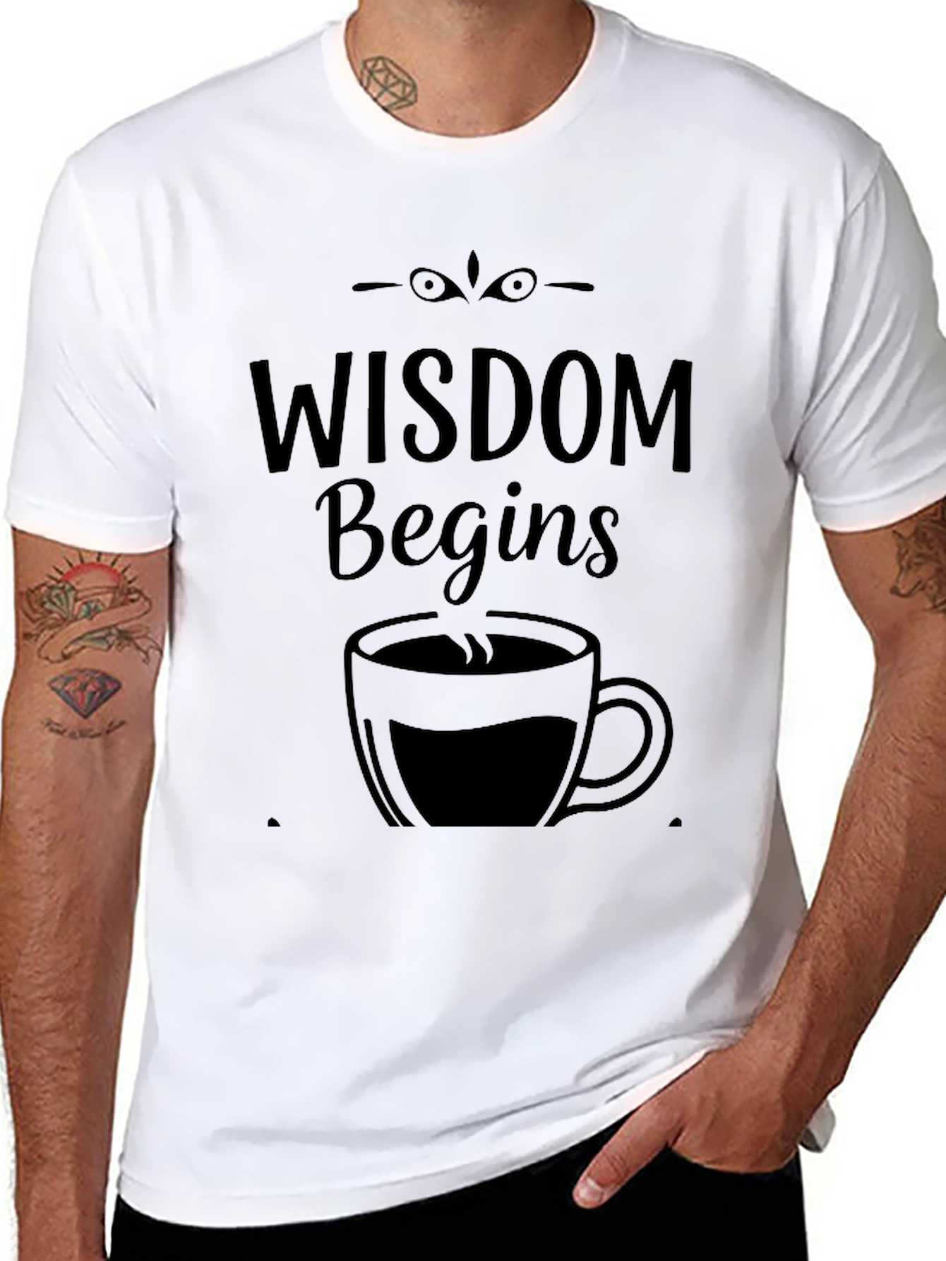 Wisdom Begins With Coffee Black Graphic Tee