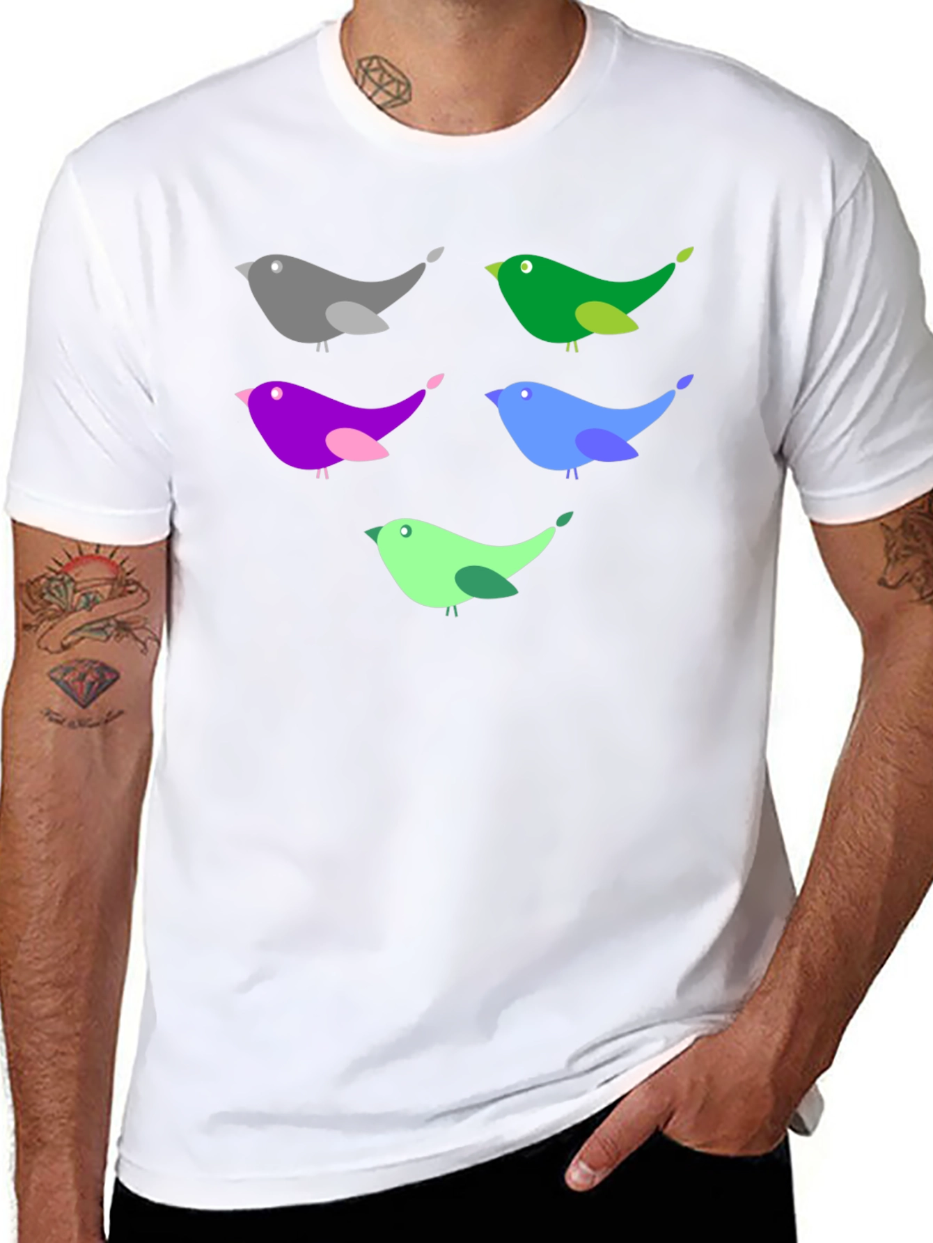 Colorful Bird Graphic T-Shirt