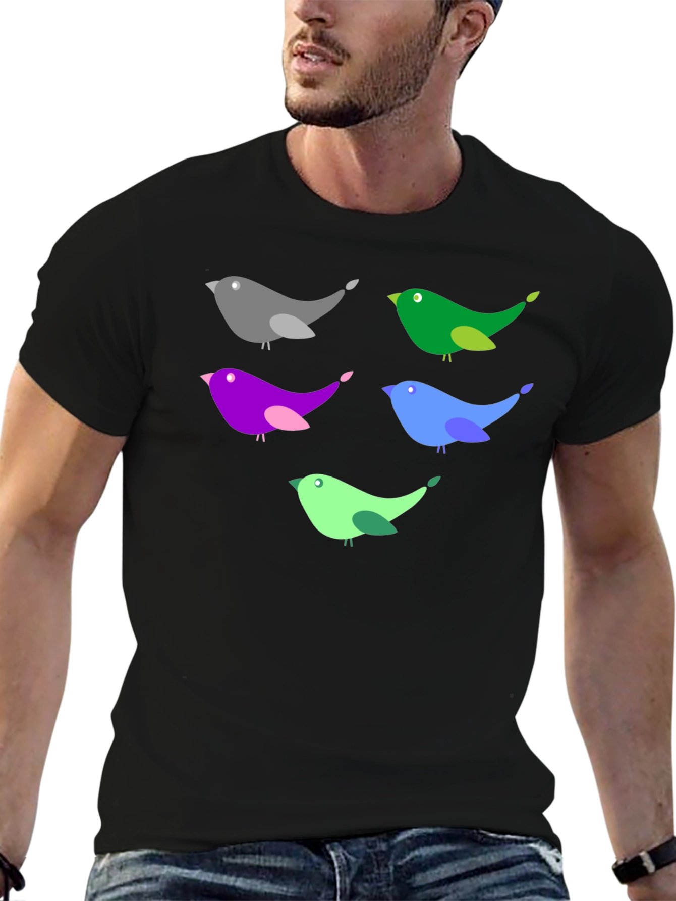 Colorful Bird Graphic T-Shirt