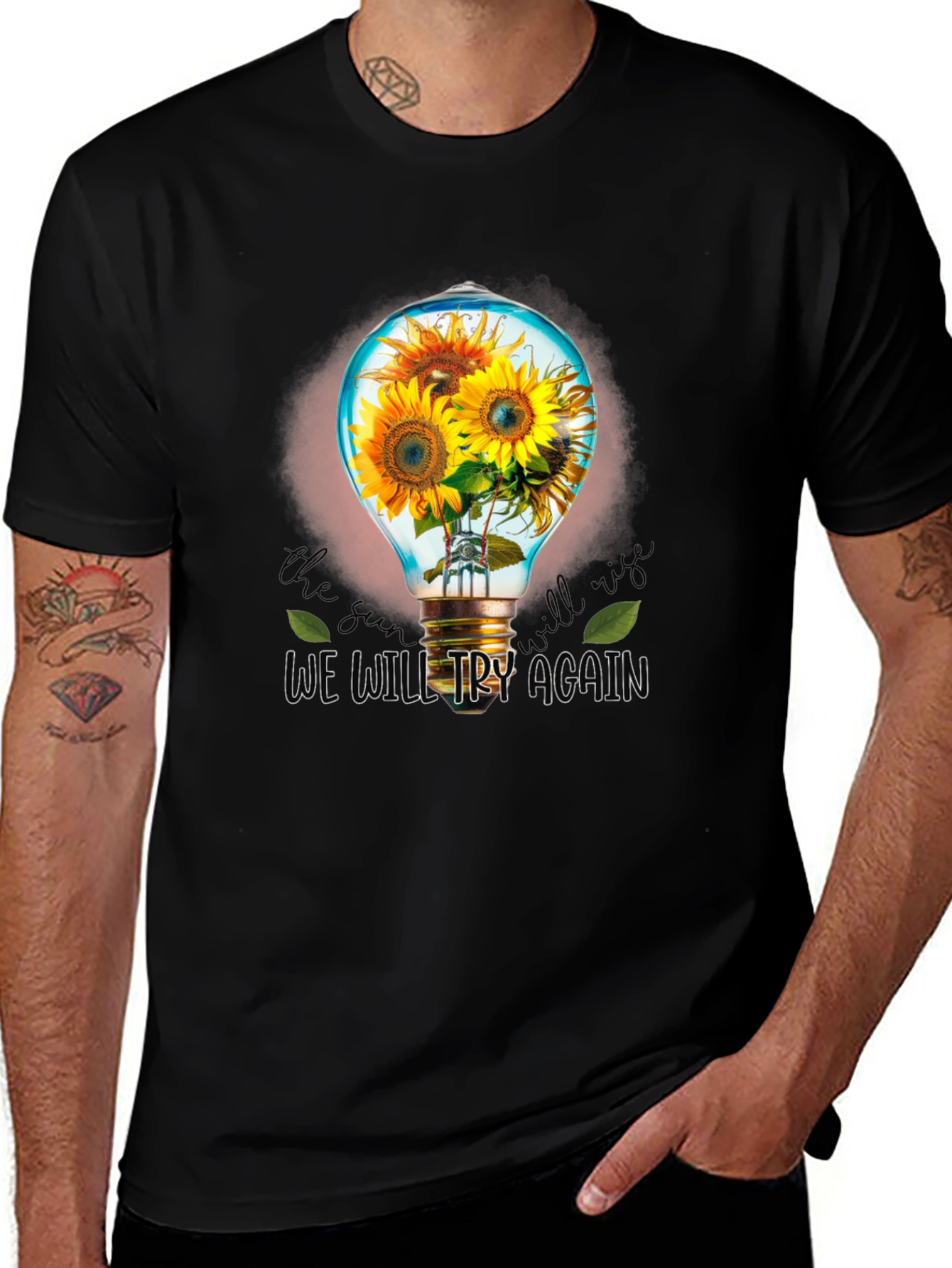 Sunflower Lightbulb Graphic T-Shirt - Try Again Design
