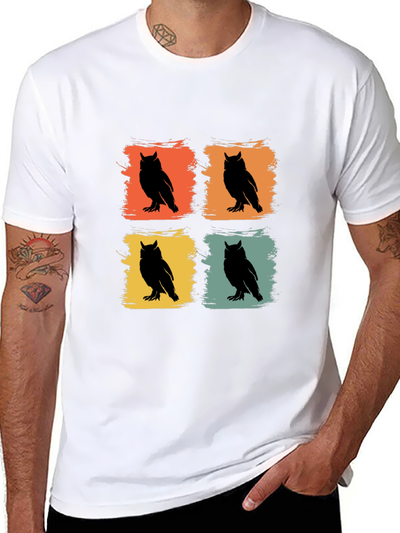 Retro Owl Graphic Tee - Mens Crew Neck