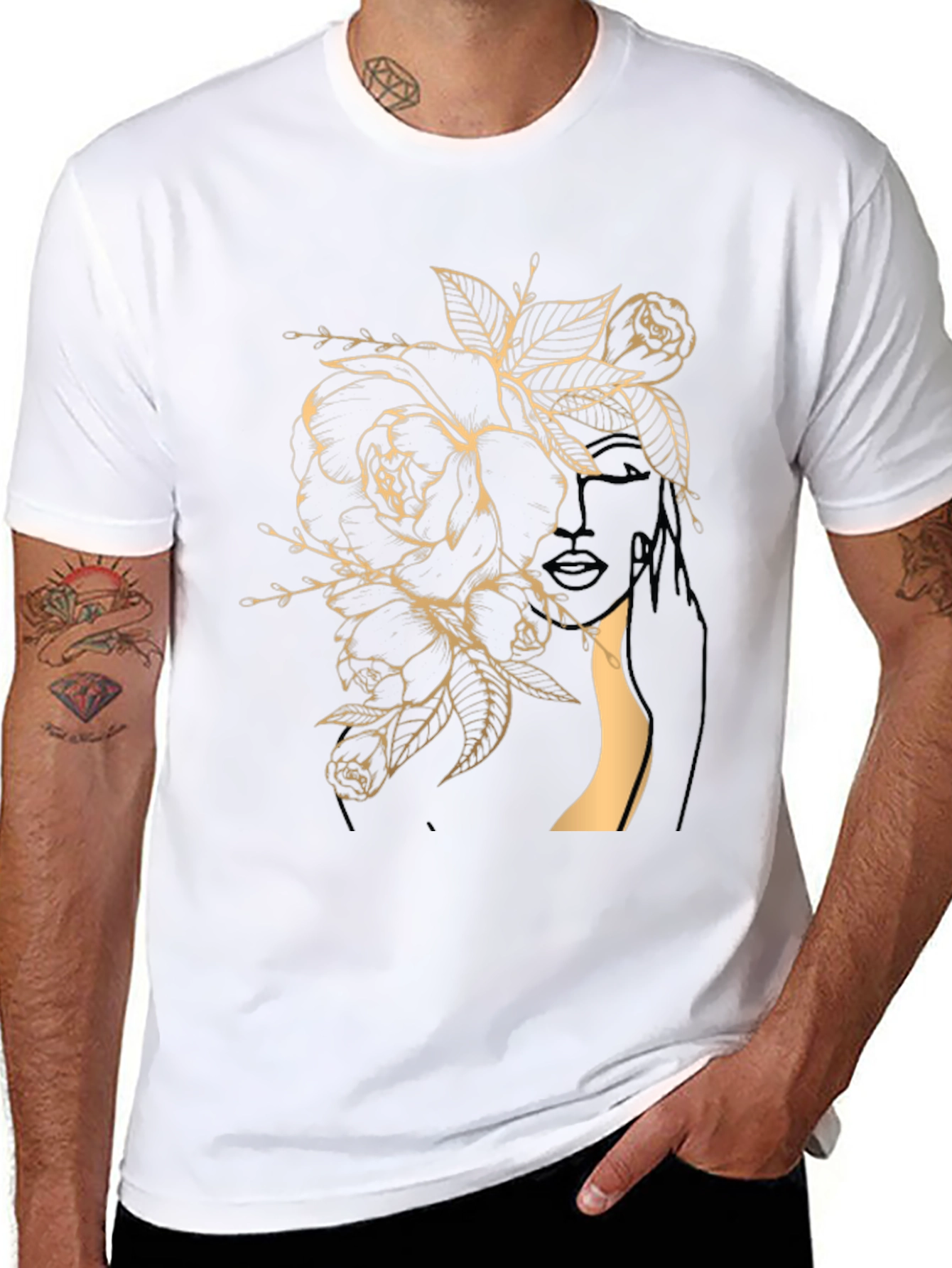 Floral Woman Graphic Tee - Stylish Black T-Shirt