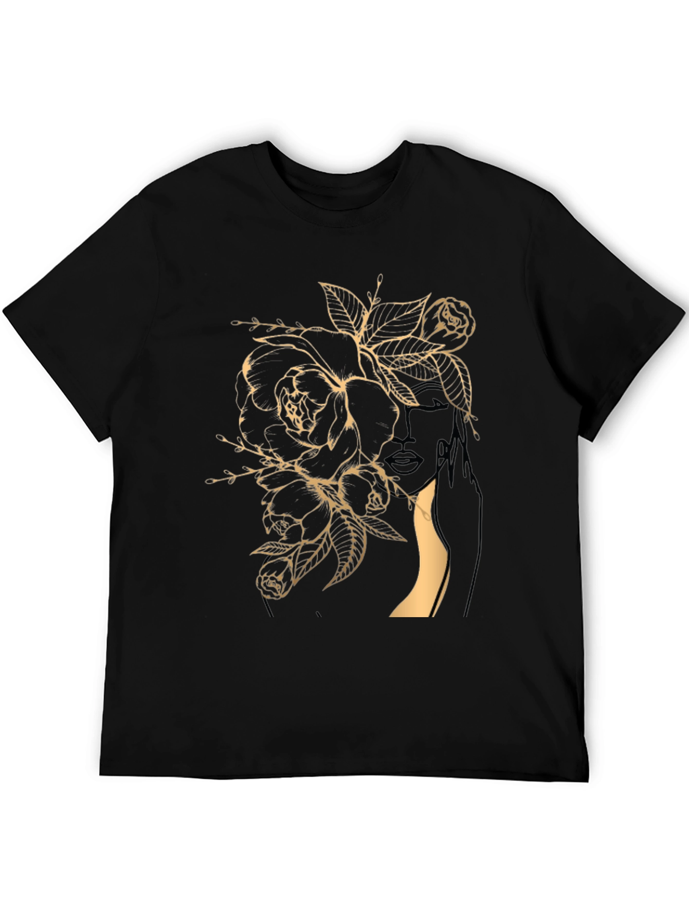 Floral Woman Graphic Tee - Stylish Black T-Shirt