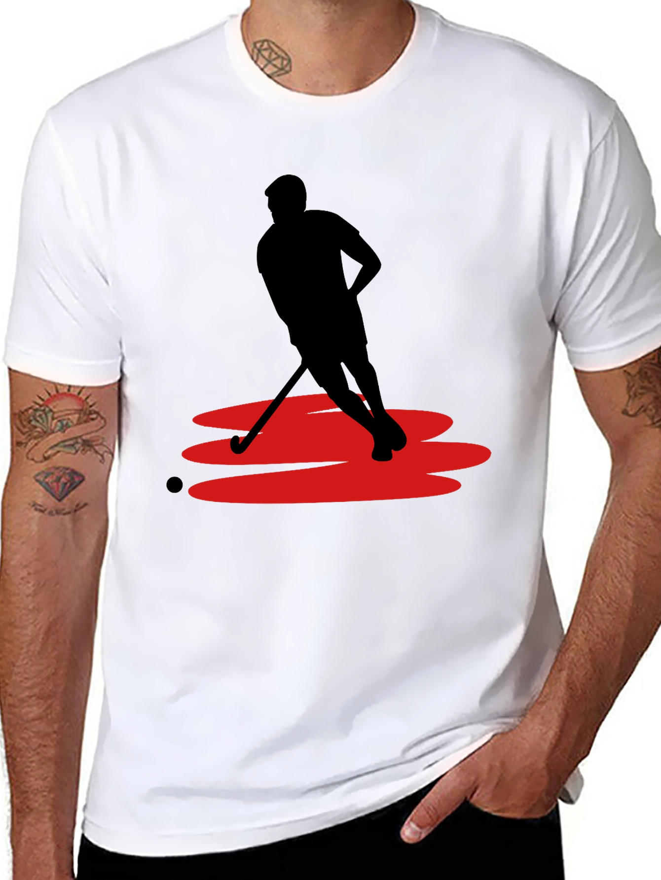 Hockey Player Graphic Tee - Black Cotton Blend