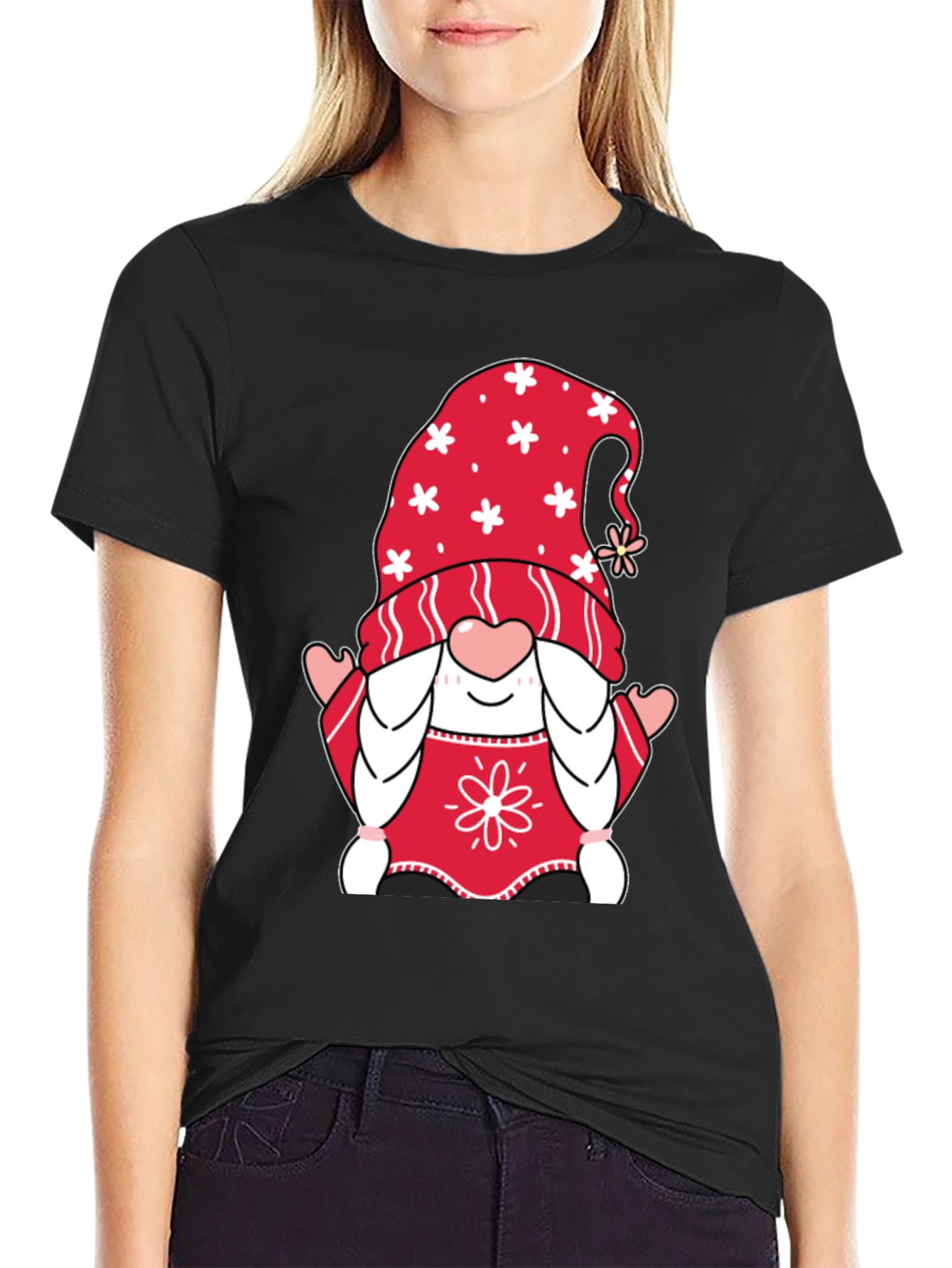 Gnome Valentines Day Black T-Shirt