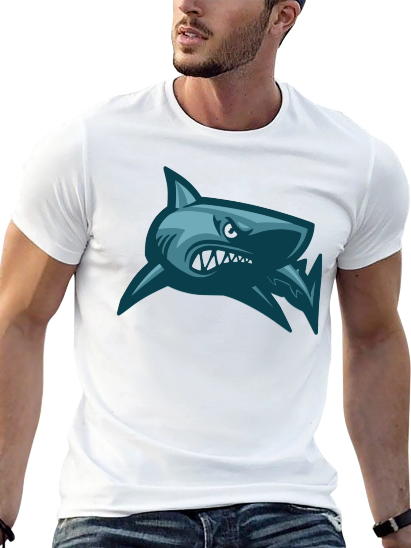 Mens Shark Graphic Print Black T-Shirt