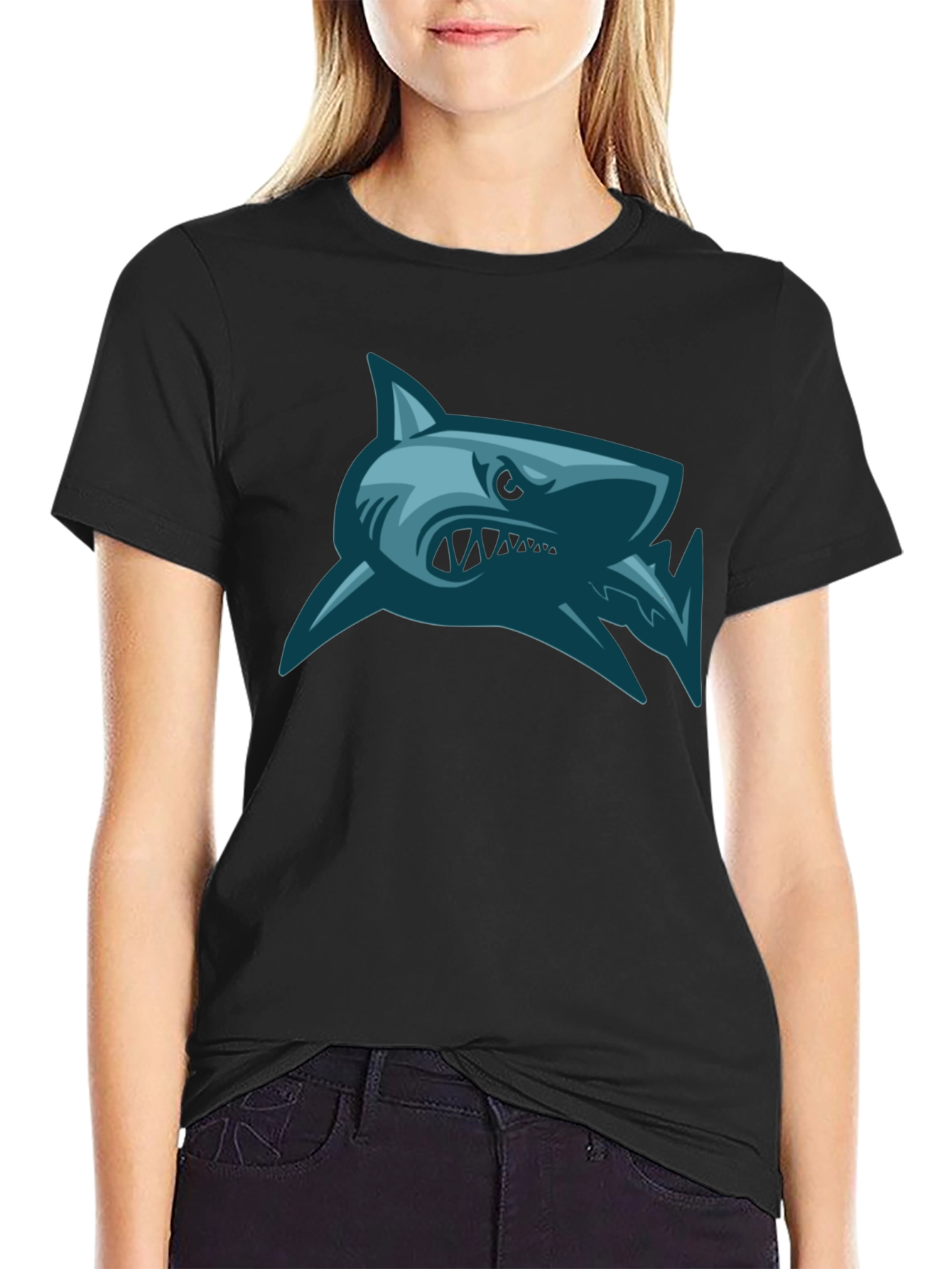 Mens Shark Graphic Print Black T-Shirt