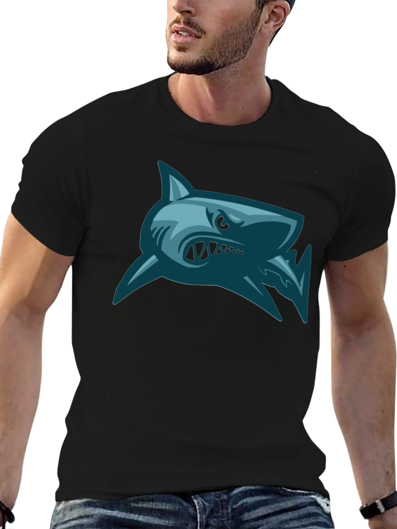 Mens Shark Graphic Print Black T-Shirt