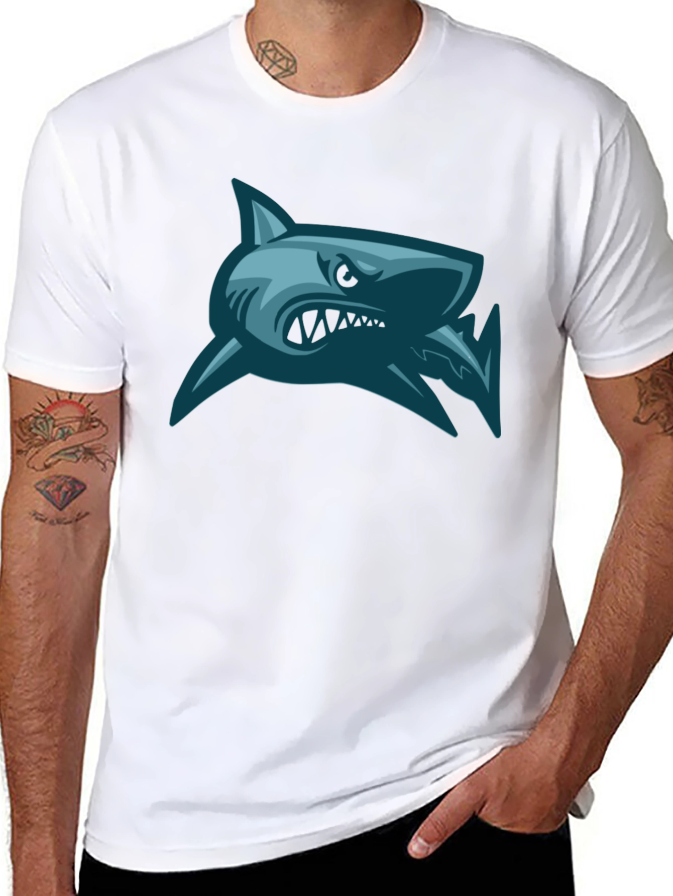 Mens Shark Graphic Print Black T-Shirt
