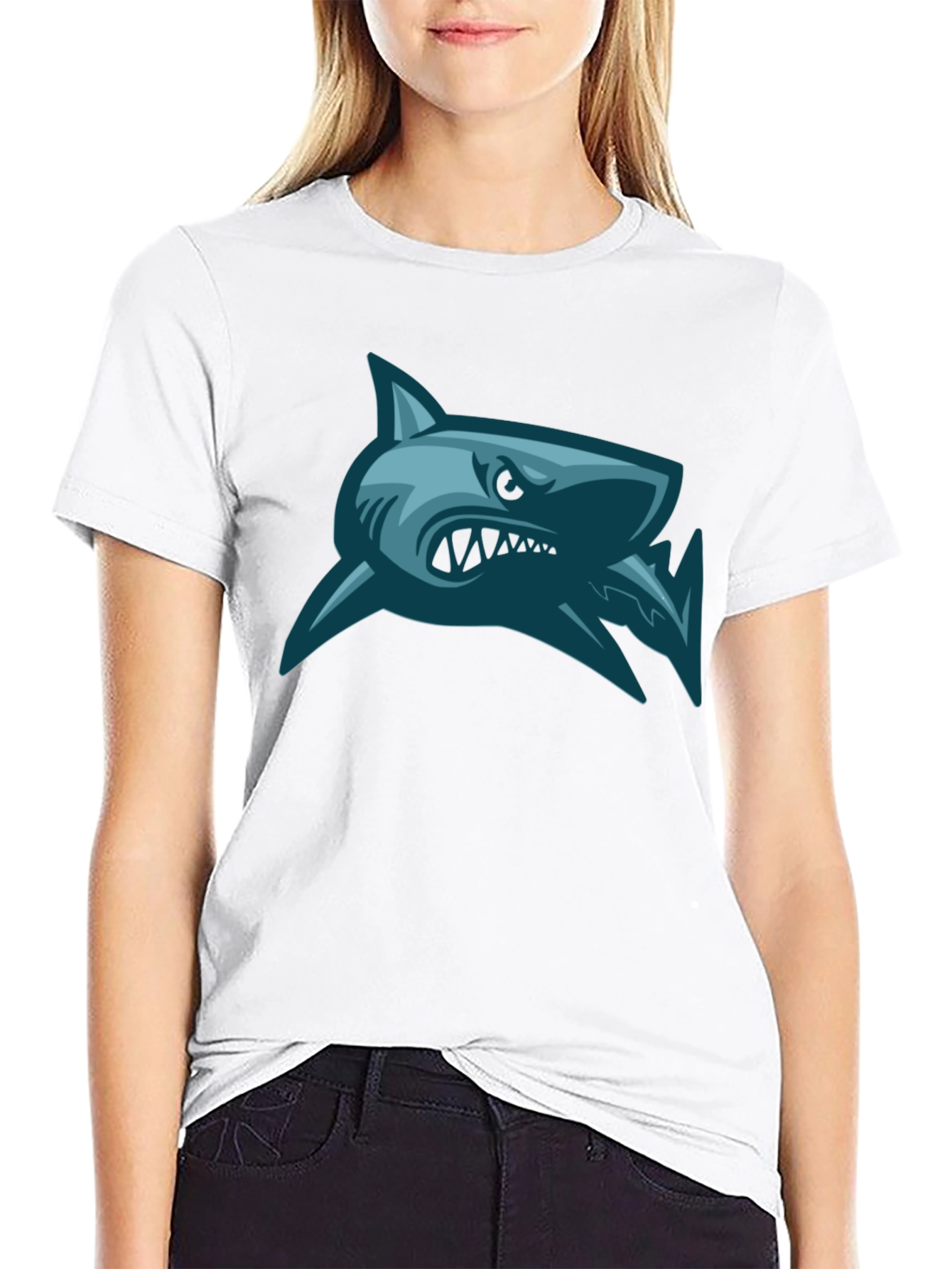 Mens Shark Graphic Print Black T-Shirt