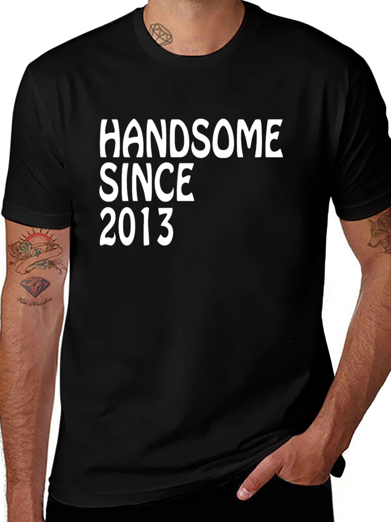 Handsome Since 2013 Graphic Tee - Black Cotton Blend