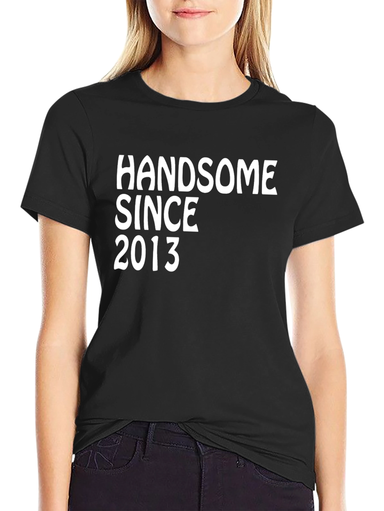 Handsome Since 2013 Graphic Tee - Black Cotton Blend