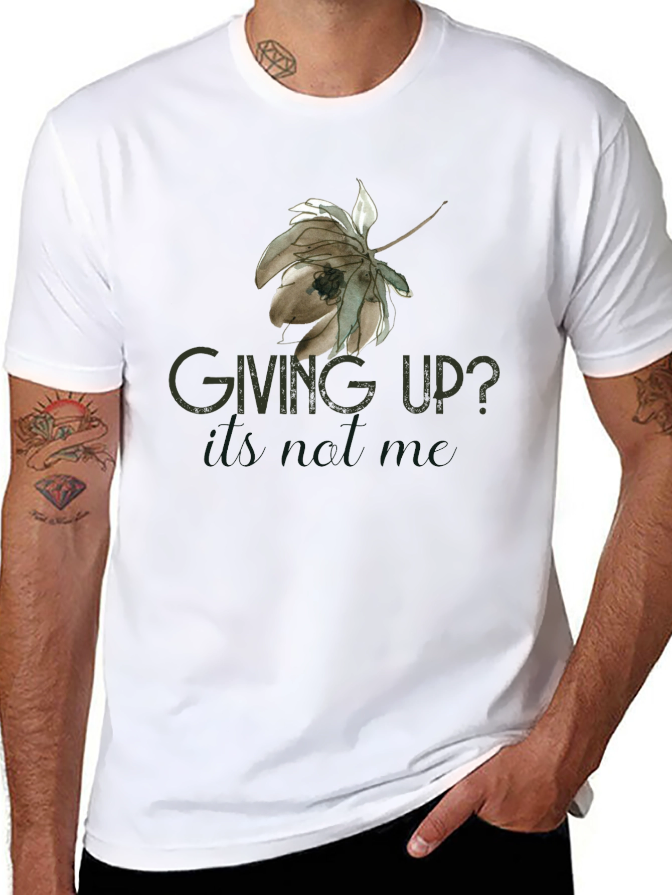Giving Up? Black Graphic Tee for Men