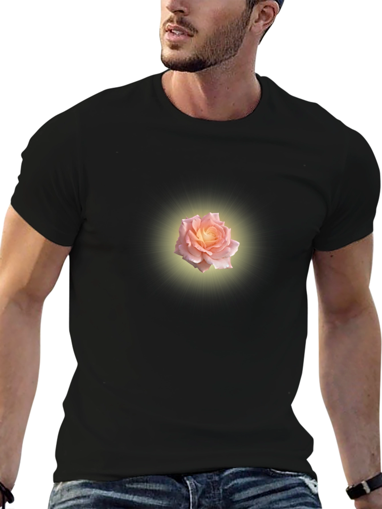 Glowing Rose Graphic Tee - Black