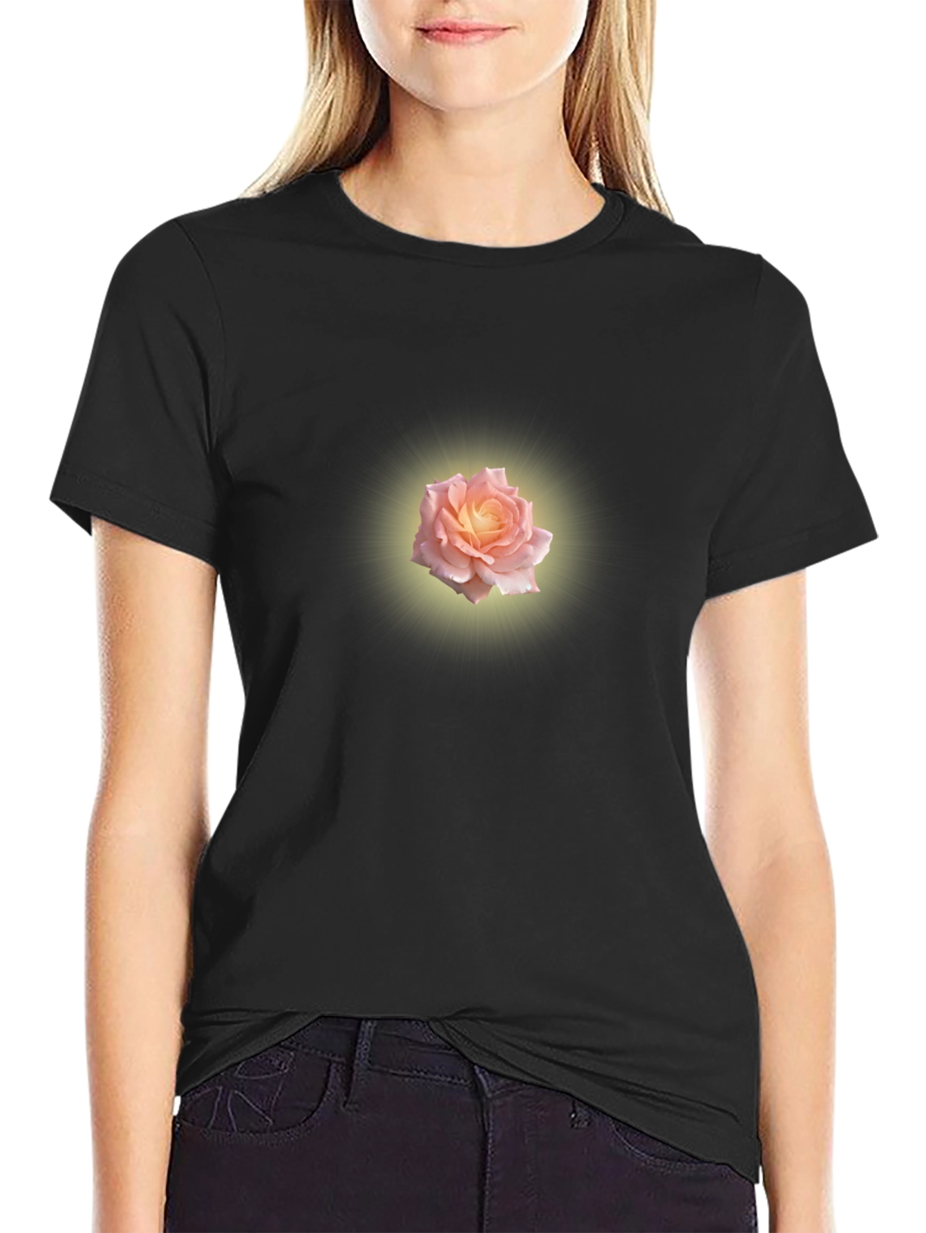 Glowing Rose Graphic Tee - Black