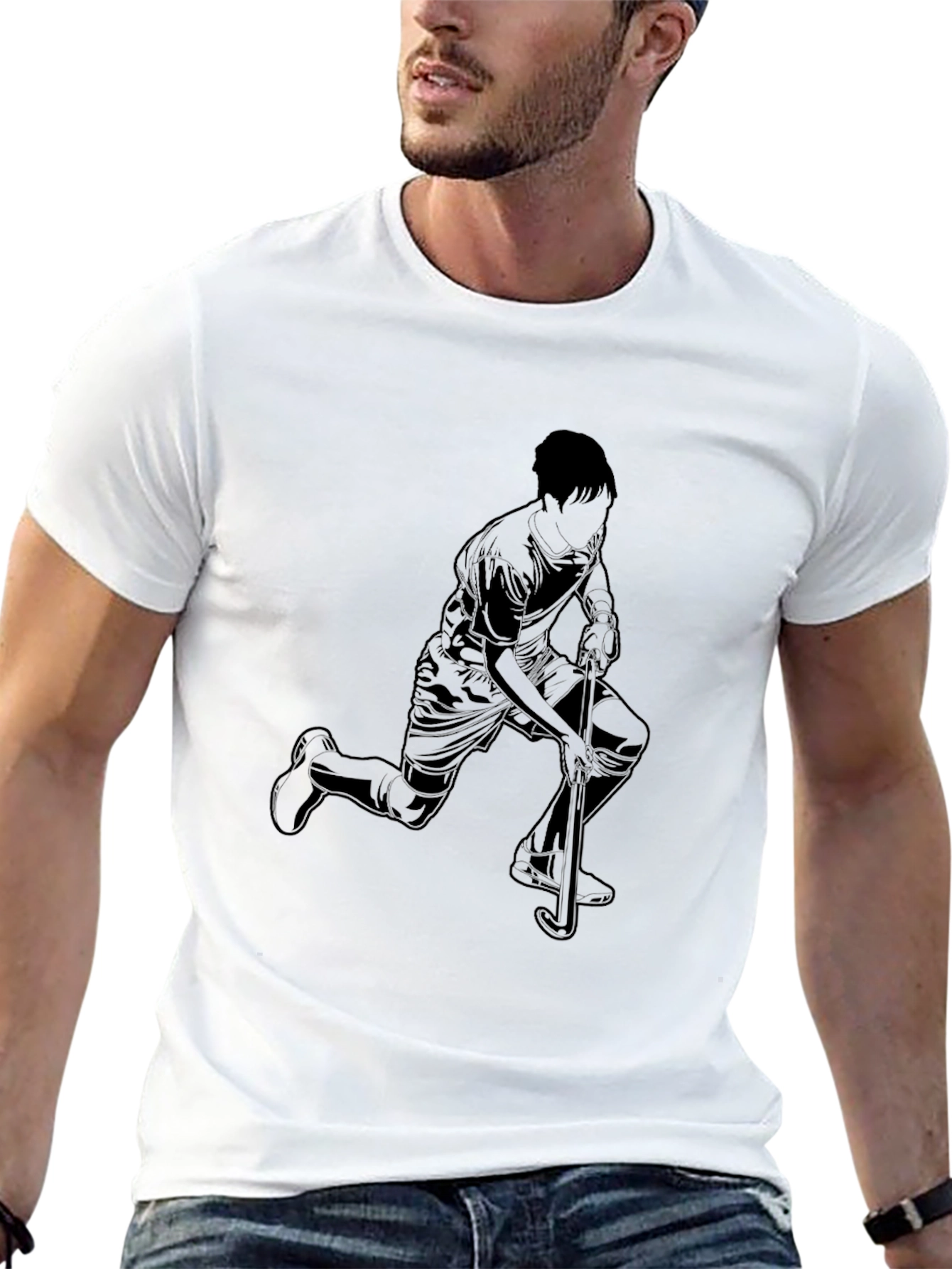 Mens Black Graphic Tee - Hockey Player