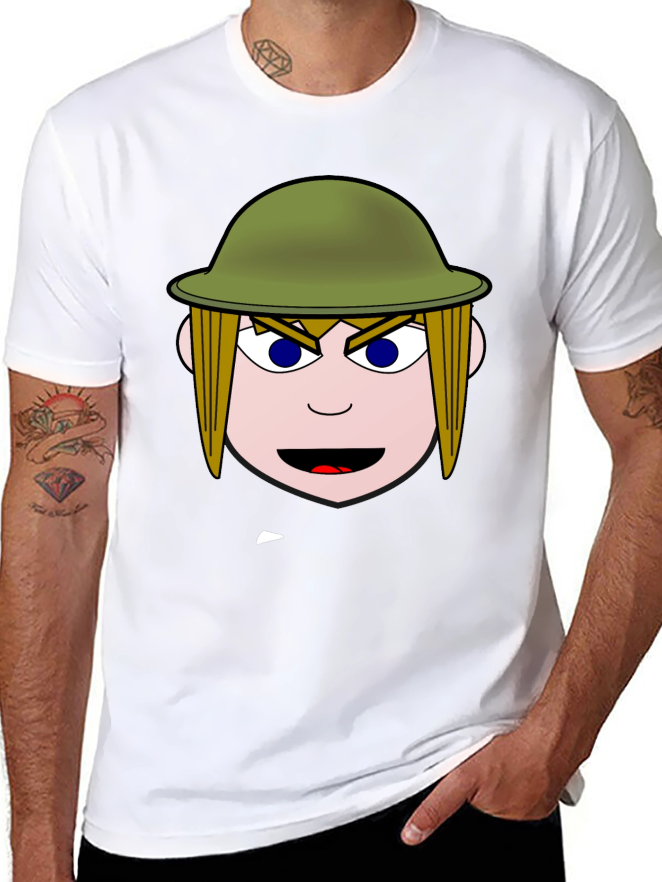 Cartoon Soldier Graphic Black T-Shirt