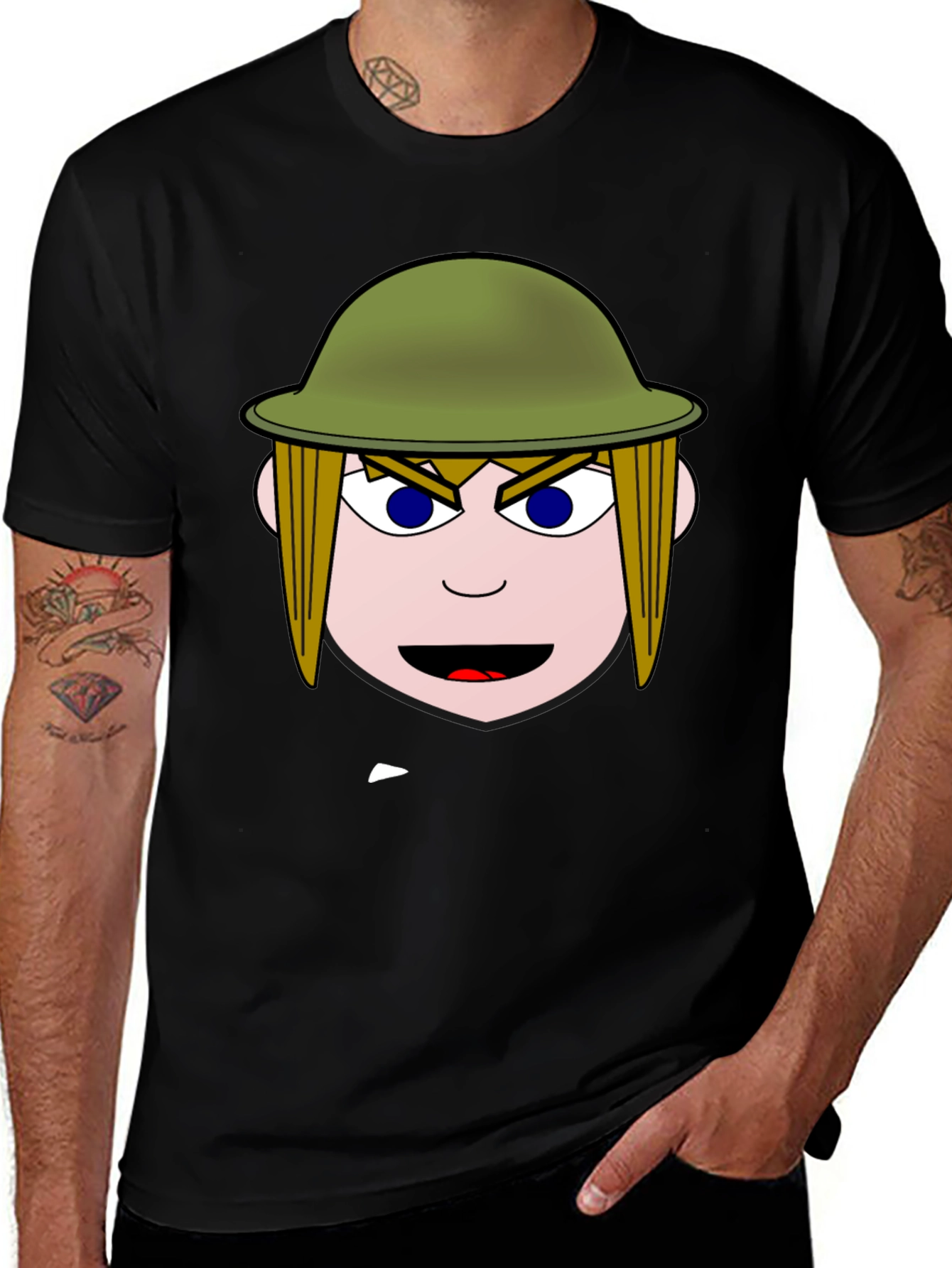 Cartoon Soldier Graphic Black T-Shirt