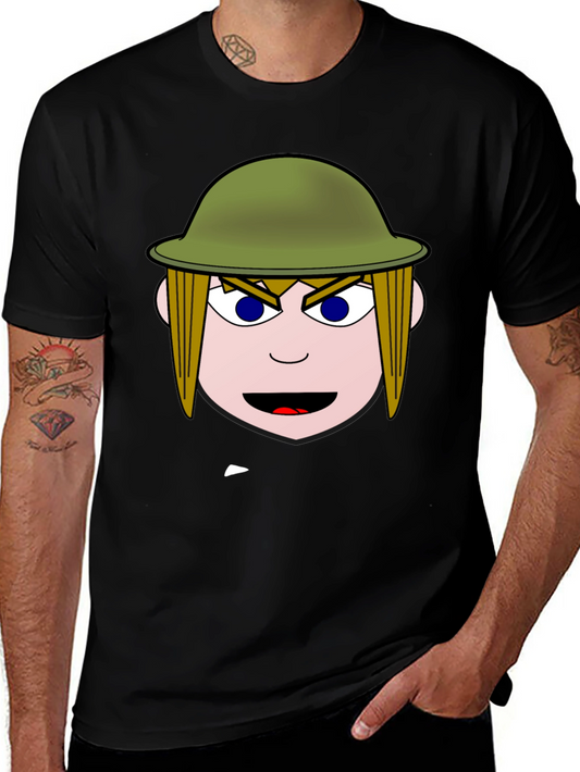Cartoon Soldier Graphic Black T-Shirt