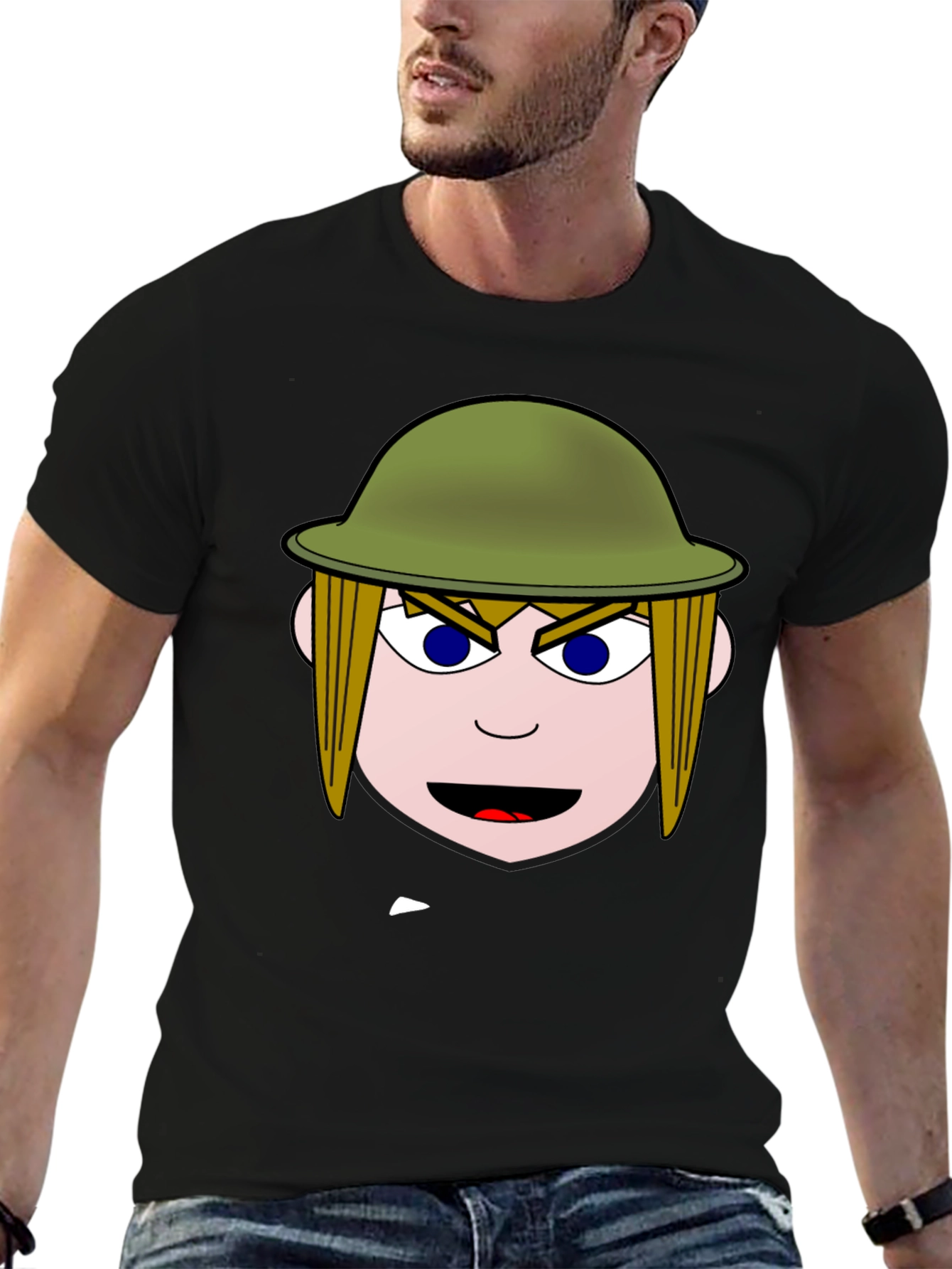 Cartoon Soldier Graphic Black T-Shirt