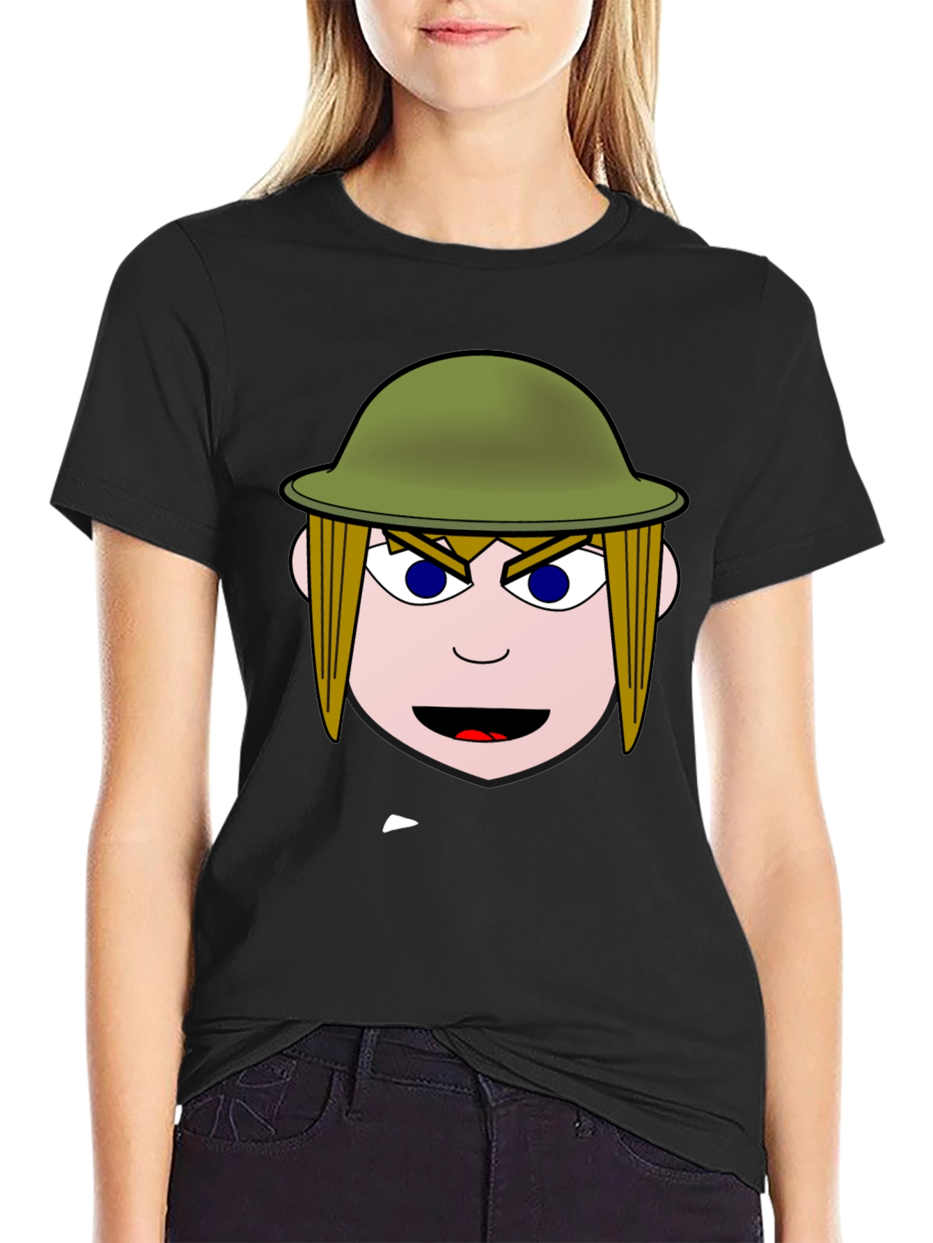 Cartoon Soldier Graphic Black T-Shirt