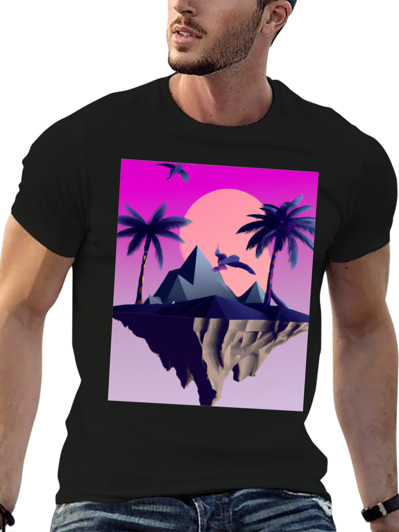 Synthwave Island Graphic Tee - Retro Paradise Vibes