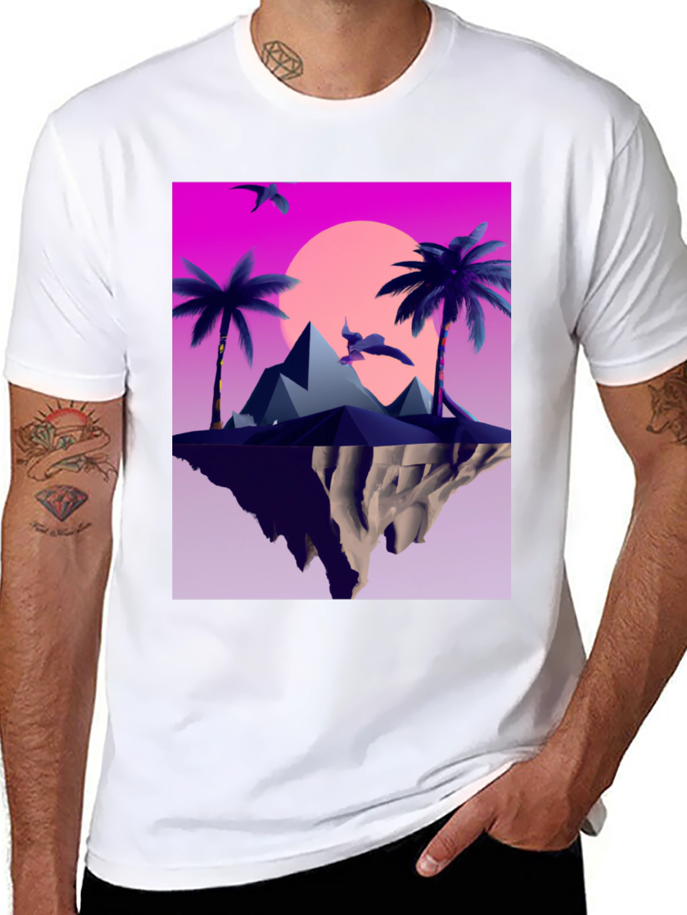 Synthwave Island Graphic Tee - Retro Paradise Vibes