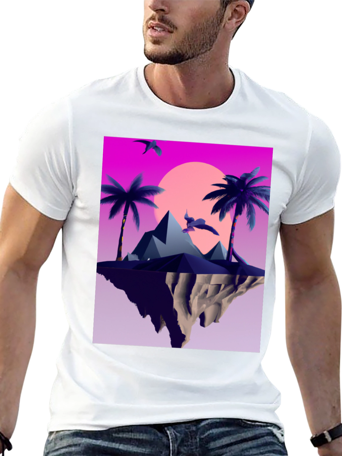 Synthwave Island Graphic Tee - Retro Paradise Vibes