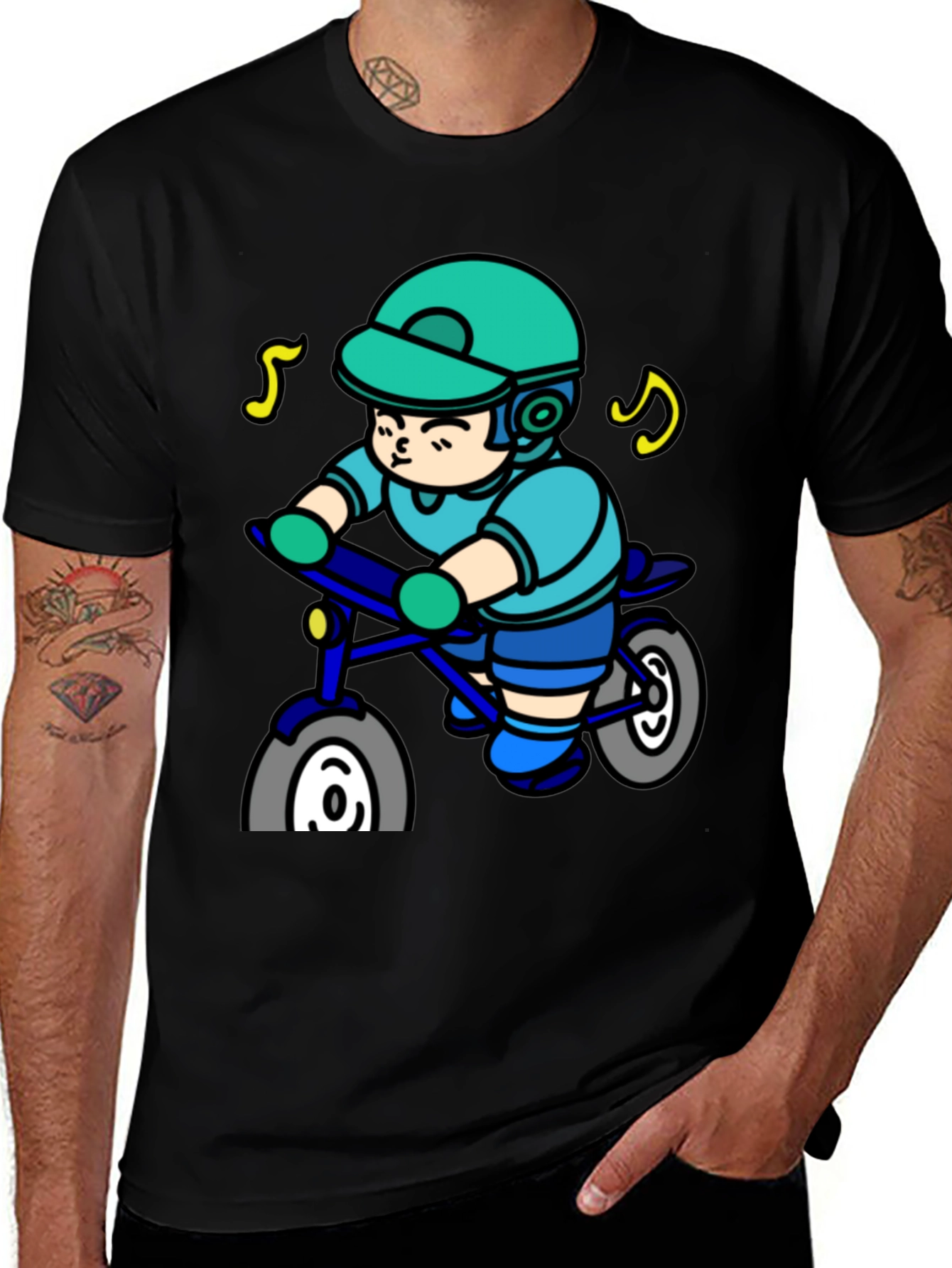 Cartoon Biker Graphic Tee - Cool Rider Shirt