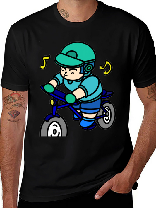 Cartoon Biker Graphic Tee - Cool Rider Shirt