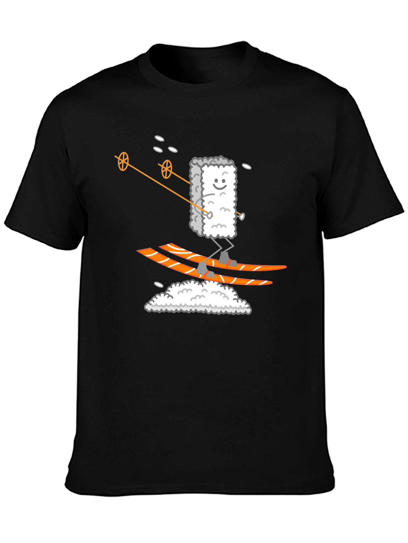Sushi Skier Graphic Tee - Black Cotton T-Shirt